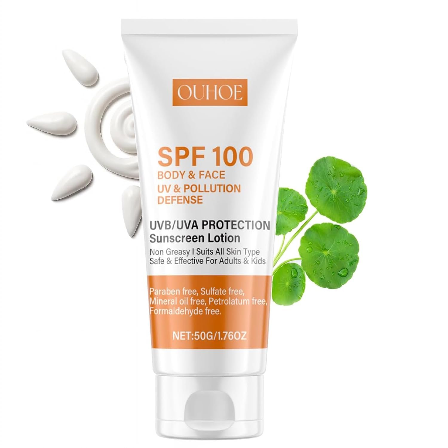 SPF 100 Face & Body Sunscreen, Broad Spectrum No White Cast Sensitive Skin | SPF 100 Broad Spectrum UVA/UVB Protection, Non-Greasy, Centella Soothing, 12H Long-Lasting Waterproof Travel Size