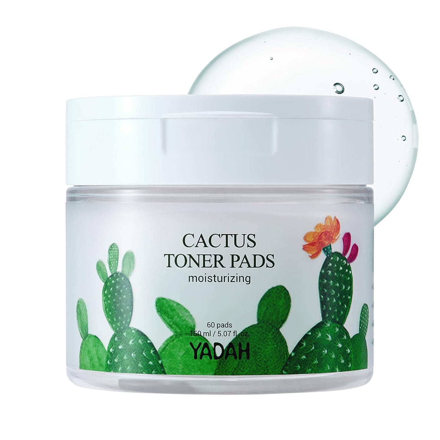 YADAH Cactus Toner Pads 5.07 Fluid Ounce 60 Count, Cruelty Free Facial Cleansing Exfoliator Toning Hydrating Treatment Wipes for Clear Pores Acne Prone Oily Dry Sensitive Skin | Made with 87% cactus extract, witch hazel and cica for toning, hydration and gentle exfoliation.
