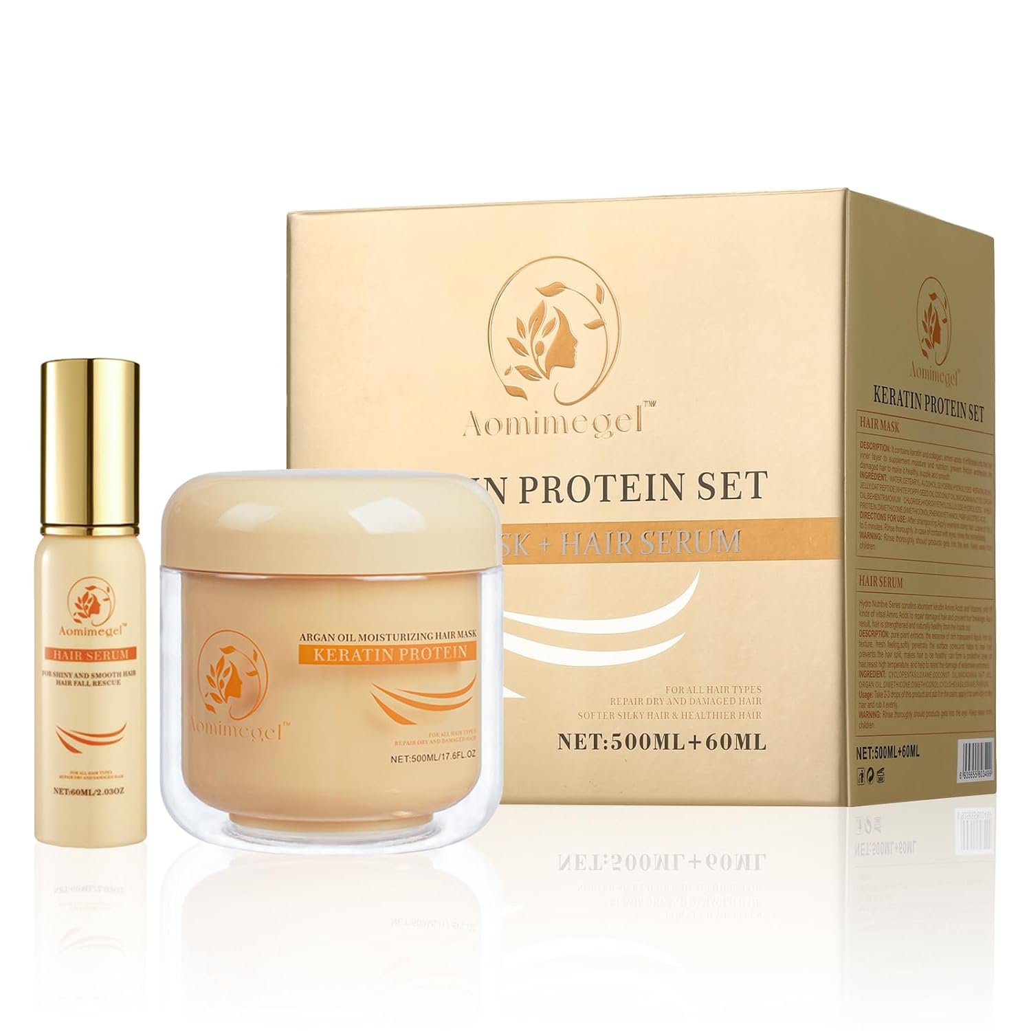 Collagen Hair Mask & Argan Oil Repair Set, 16.9 fl oz + 2 fl oz | Deep conditioning hair treatment with keratin and argan oil, helps repair, moisturize and smooth frizz for dry damaged hair