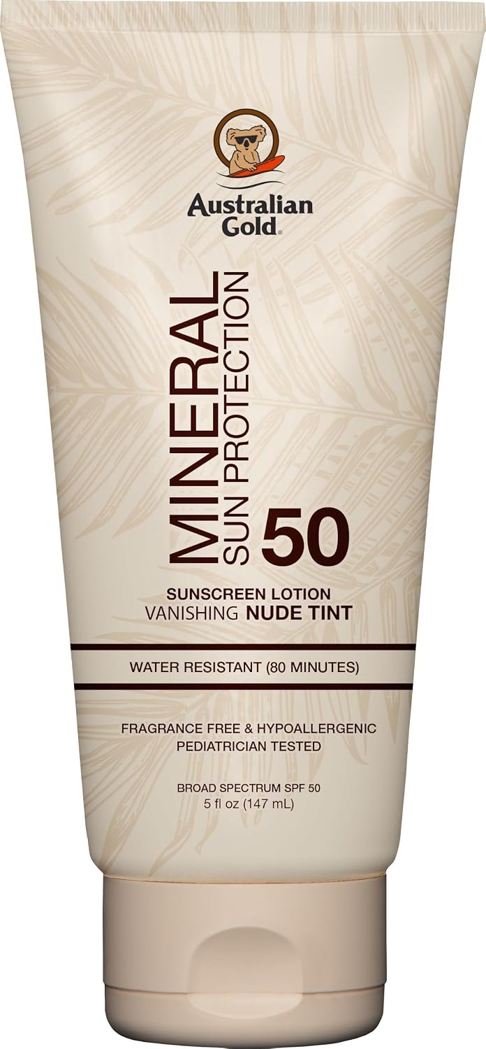 Australian Gold SPF 50 Mineral Body Lotion Sunscreen, Nude Tint, 5 fl oz
