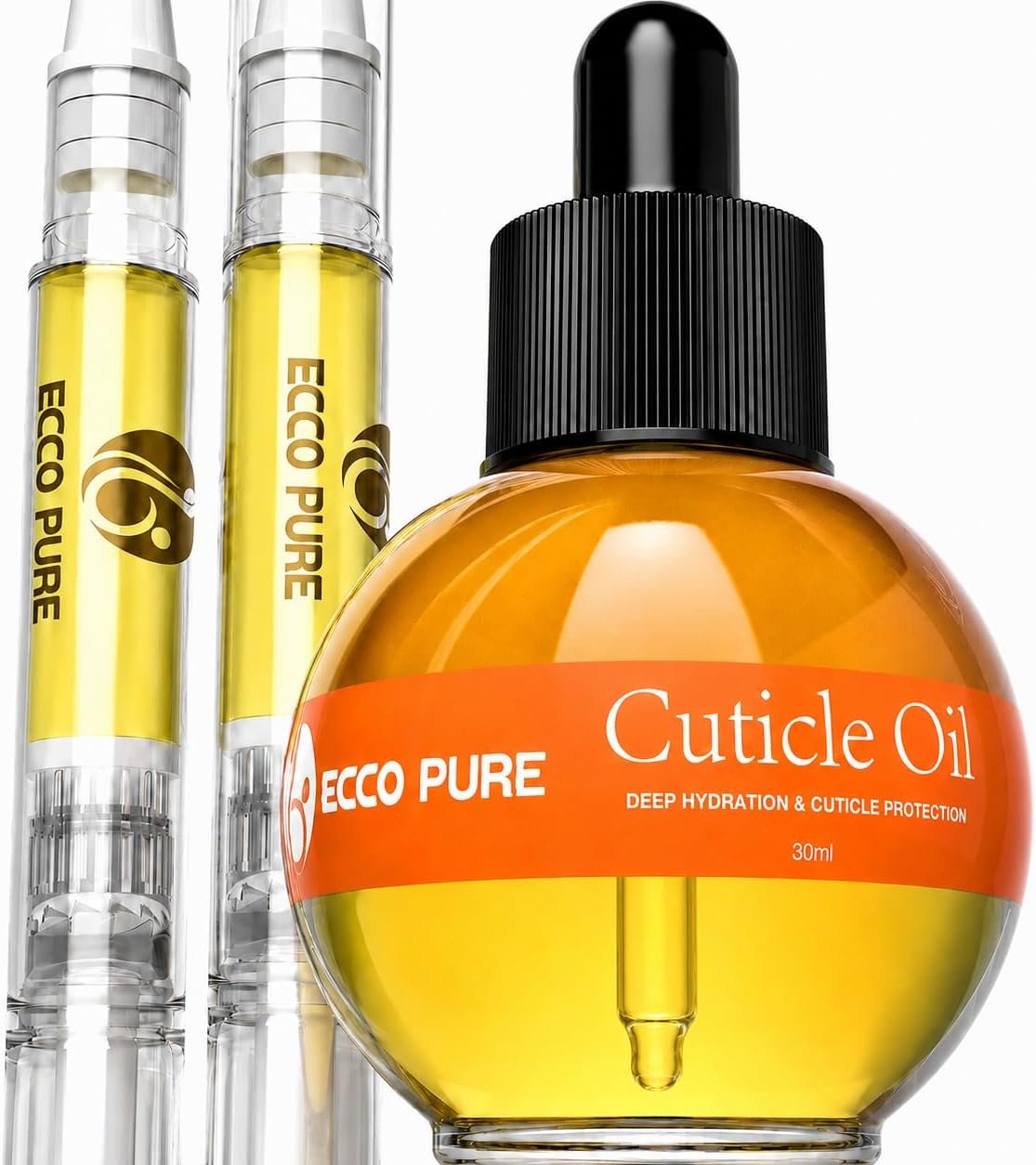 Cuticle Oil Set with Dropper Bottle (30ml) + 2 Cuticle Oil Pens (3ml Each) – Nail & Cuticle Moisturizing Oil for Dry Nails, At-Home Manicure Care, Travel-Friendly Nail Oil Kit