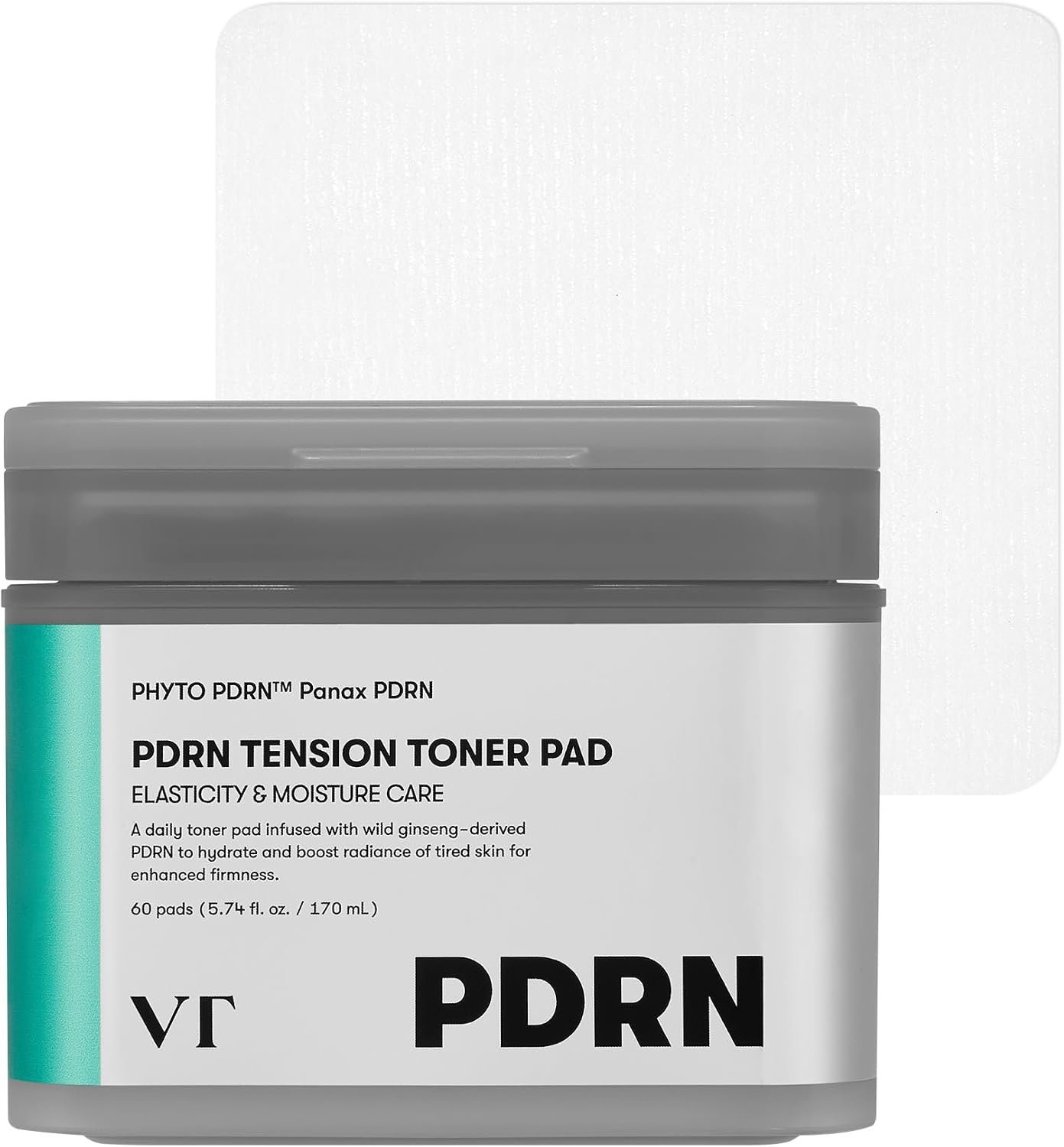 VT COSMETICS PDRN Tension Toner Pad, Hydrating Facial Toner Pads for Plumping with 8 Types Hyaluronic Acid & Panthenol, Stretching Pads for Elasticity & Moisture Care, Korean Skin Care (60 Units)