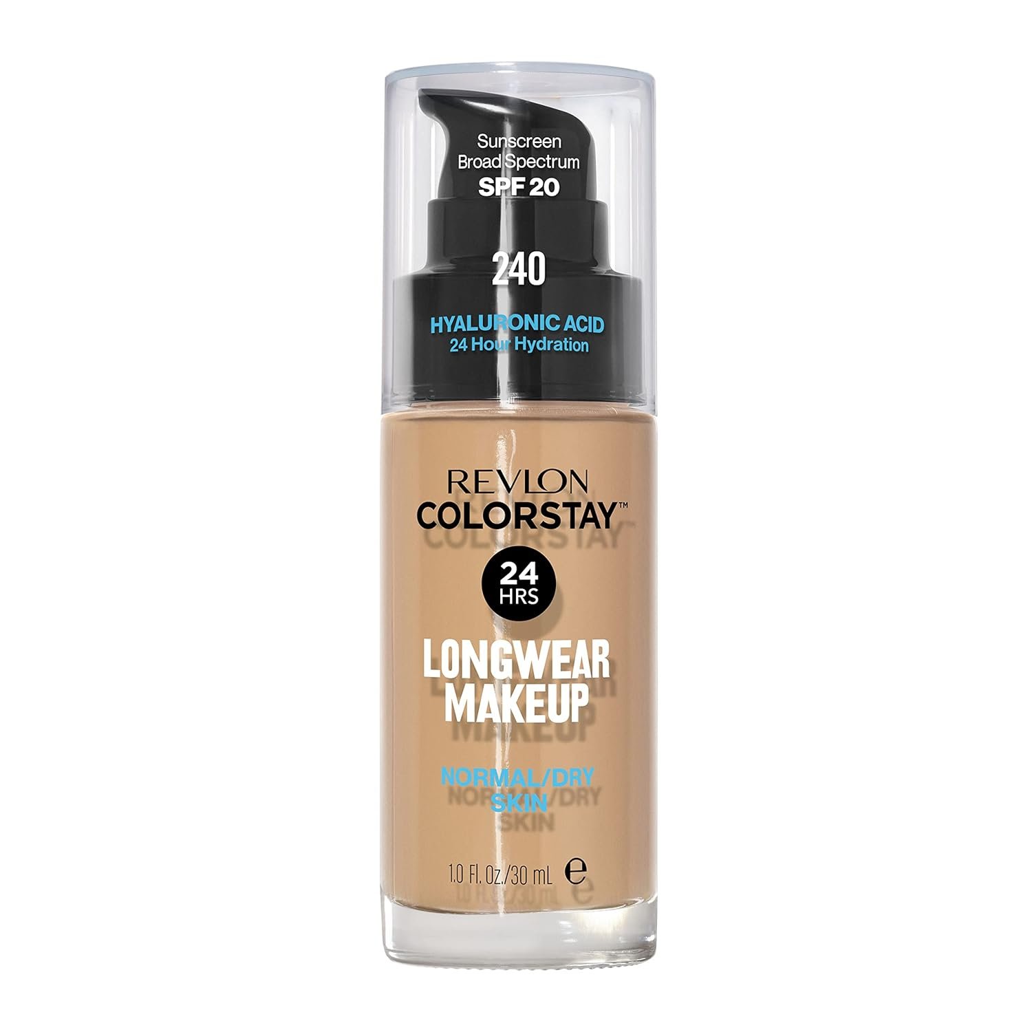 Revlon Colorstay Longwear Makeup Normal/Dry, 240 Medium Beige, 1 fl oz | Longwear foundation for normal & dry skin with SPF 20. Medium-full coverage, natural finish. Up to 24hr wear.