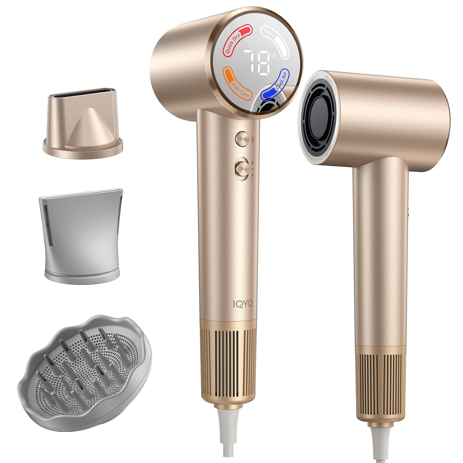 Diffuser Hair Dryer, Grip-Sensor On/Off High-Speed Blow Dryer for Fast Drying, Ionic Hair Dryer 110000 RPM 1400W 200M for Frizz Reduce, Low Noise Thermo-Control for Curly Hair Women