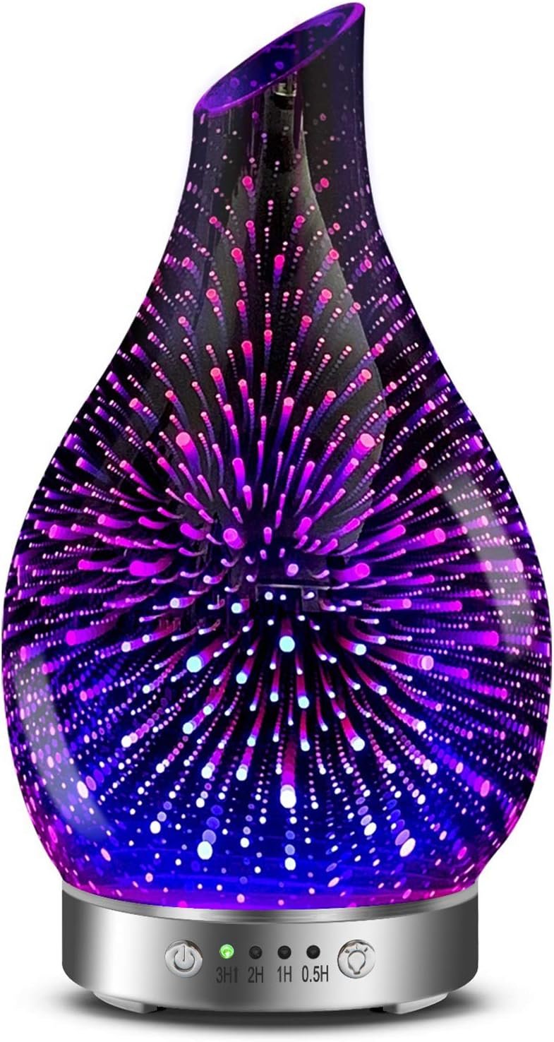 MAXWINER Essential Oil Diffusers Ultrasonic 3D Glass Aromatherapy Diffuser | 7 Colors, Auto Shut-off, Timer Setting