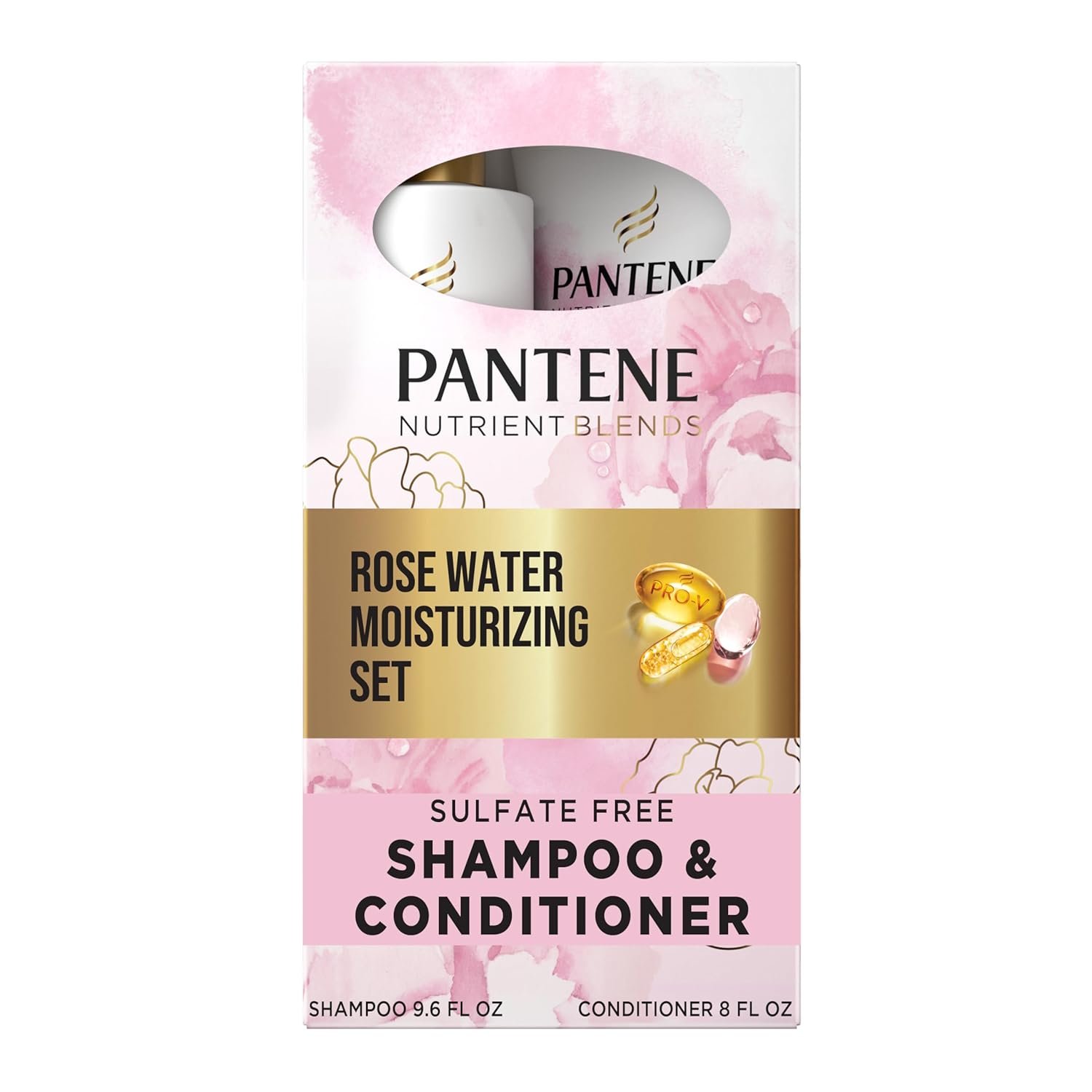 Pantene Nutrient Blends Miracle Moisture Boost Rose Water Shampoo & Conditioner Dual Pack for Dry Hair, Sulfate Free