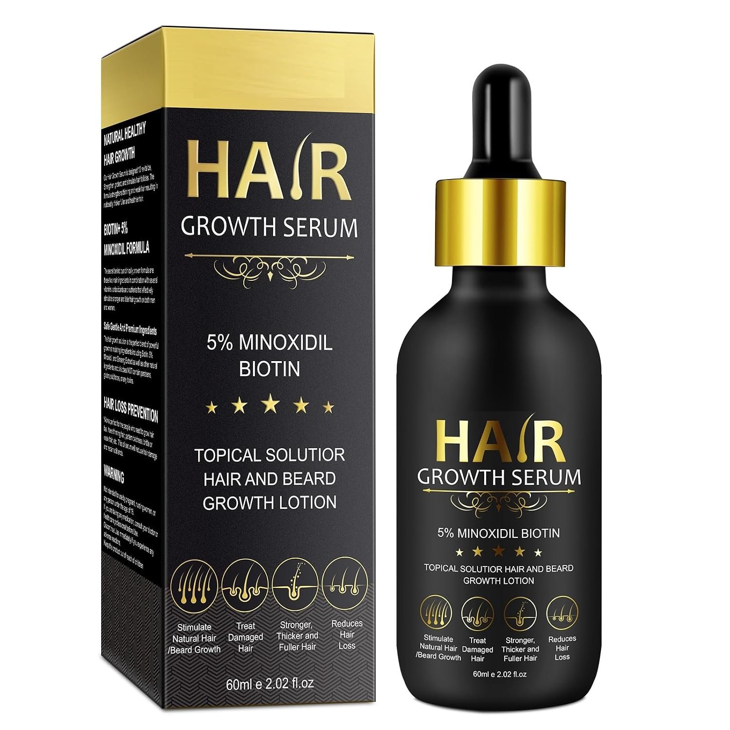 5% Minoxidil Hair Growth Serum for Men & Women – for Stronger Thicker Longer, Hair Regrowth Treatment- 2.02 oz