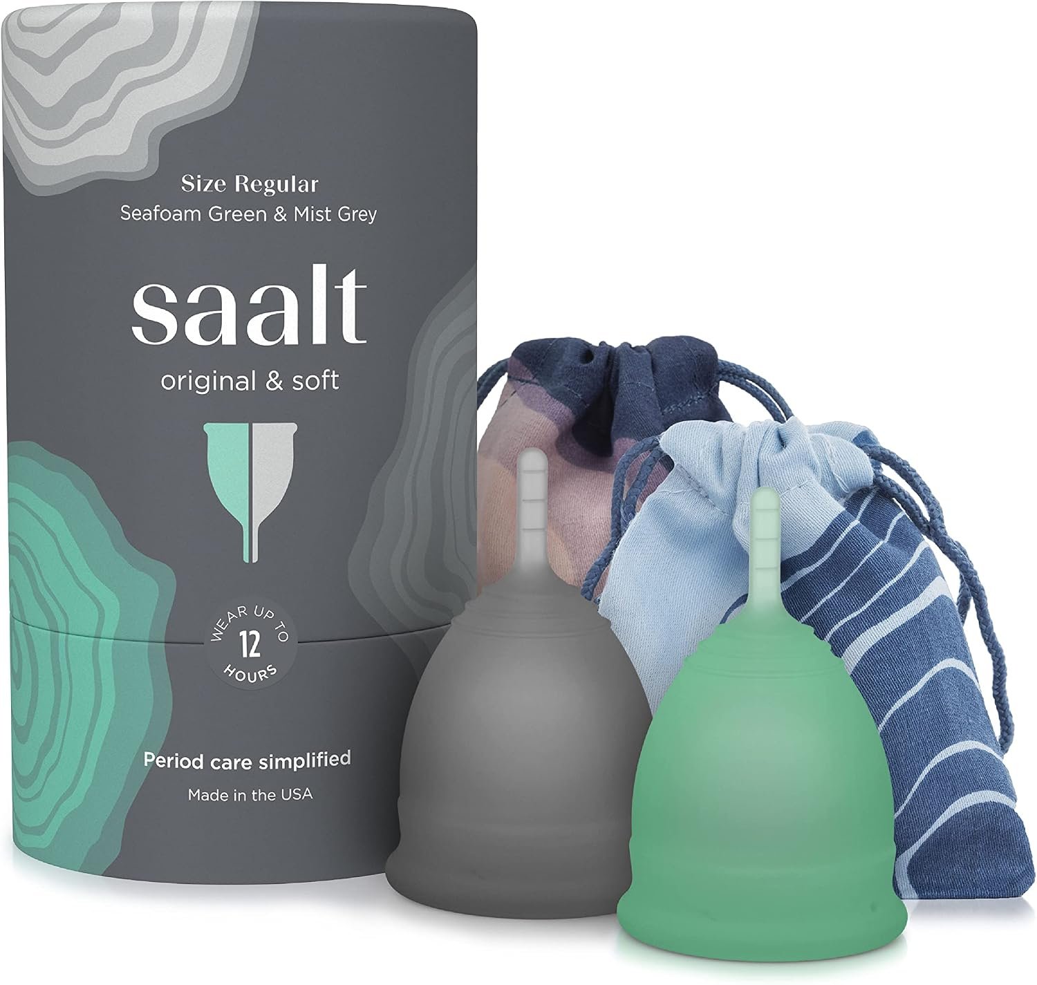 Saalt Twin Pack, Reusable Medical-Grade Silicone Period Cup | Wear for 12 Hours, Soft and Original Firmness, Regular