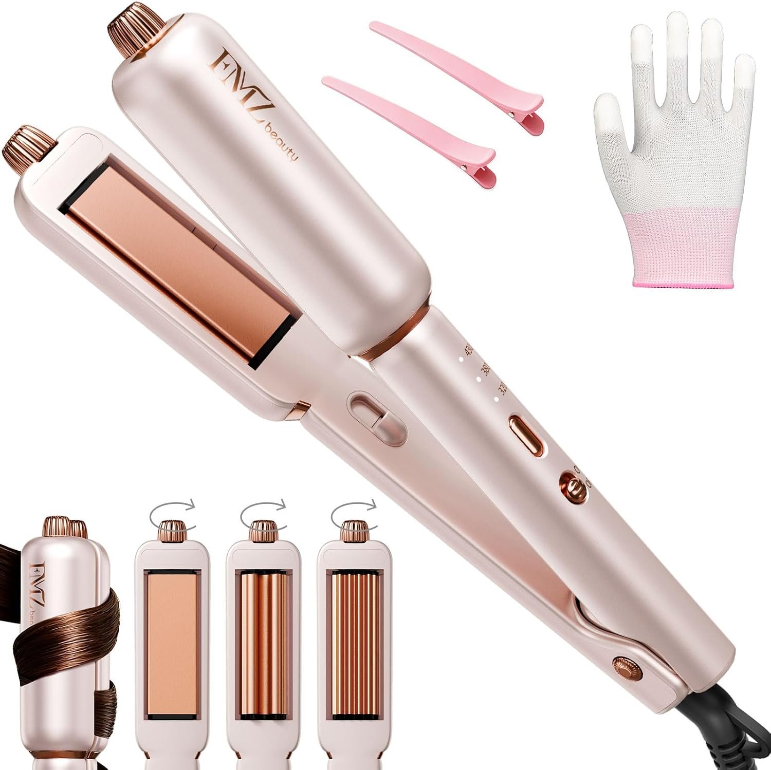 FMZ Flat Iron Hair Straightener, Titanium Ceramic Hair Straighteners for Women, Dual Voltage Professional Travel Flat Iron with 10s Fast Heat, for Straightening, Volumizing, Root Lift, Curling, Pink