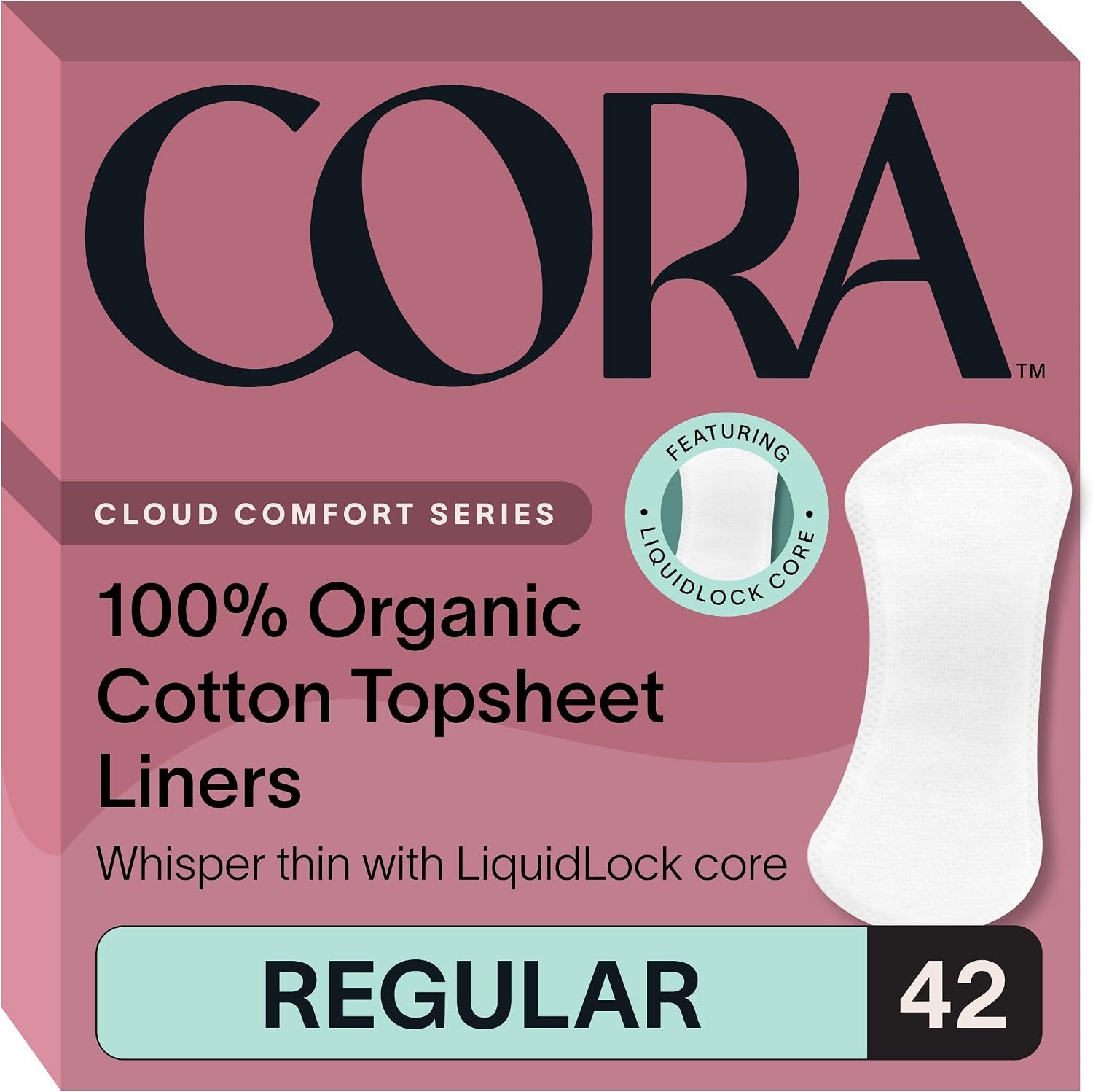 Cora 100% Organic Cotton Topsheet Period Liners (42 Regular Period Liners)