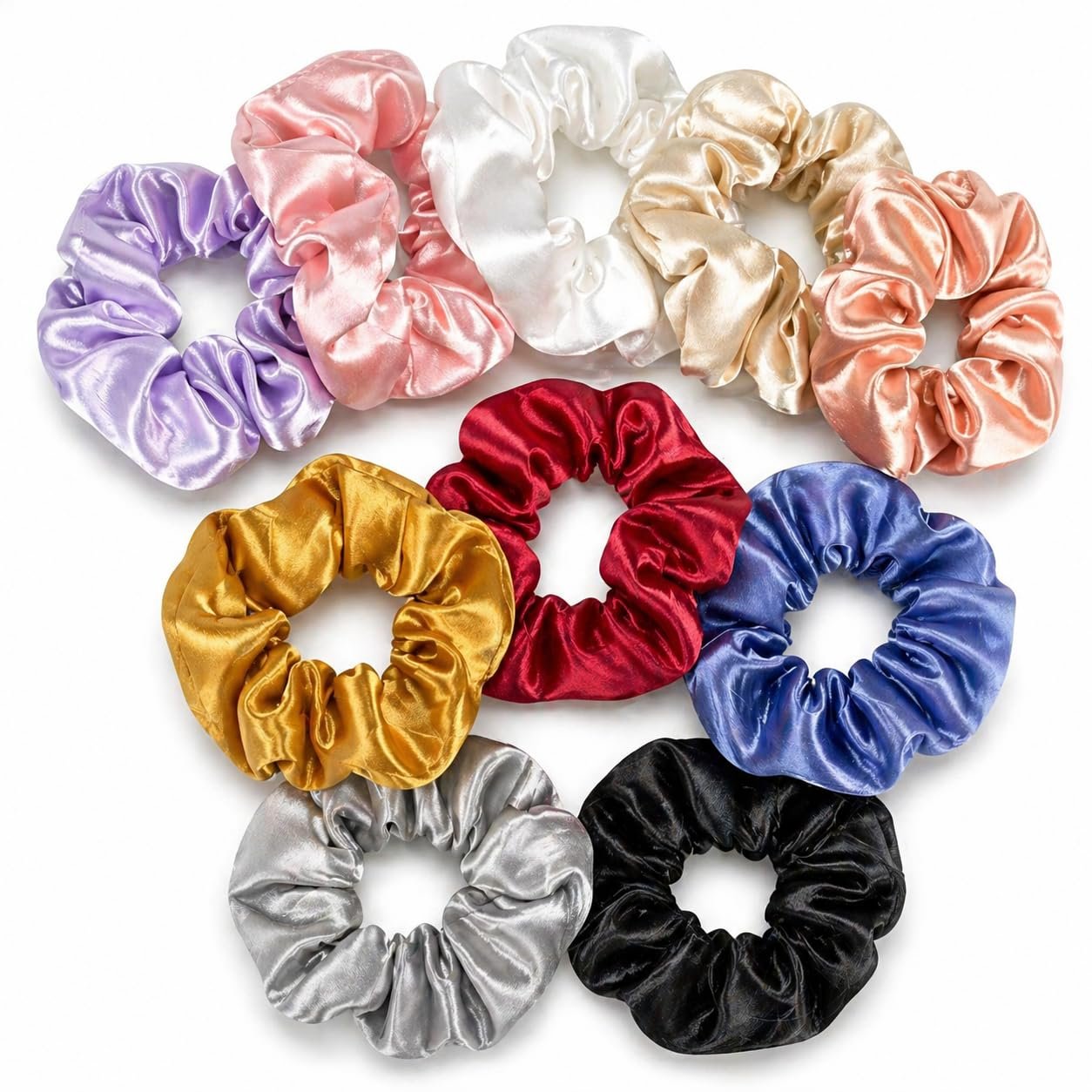 MAQIHAN 10PCS Silk Scrunchies Bulk – No Damage Large Satin Scrunchies for Women Men Girls Teens Ponytail Holders for Thick Hair Silky Hair Ties, Bright & Neutral Colors