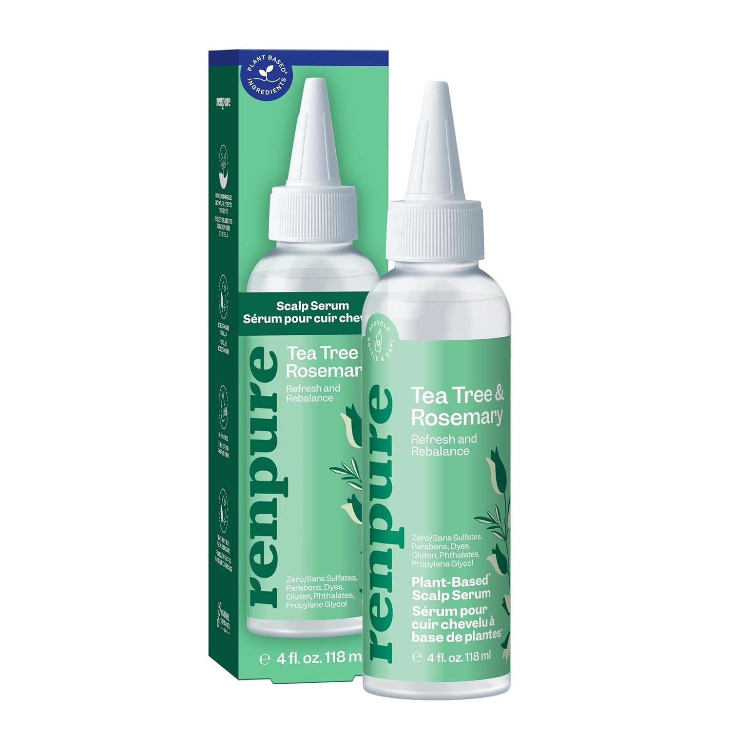 Renpure Tea Tree & Rosemary Scalp Serum, Plant-Based – Refreshing & Rebalancing – For Moisturized, Soft Hair – For Oily/Normal Hair- Tea Tree Leaf Oil, Rosemary Leaf Extract – 4 Fl Oz