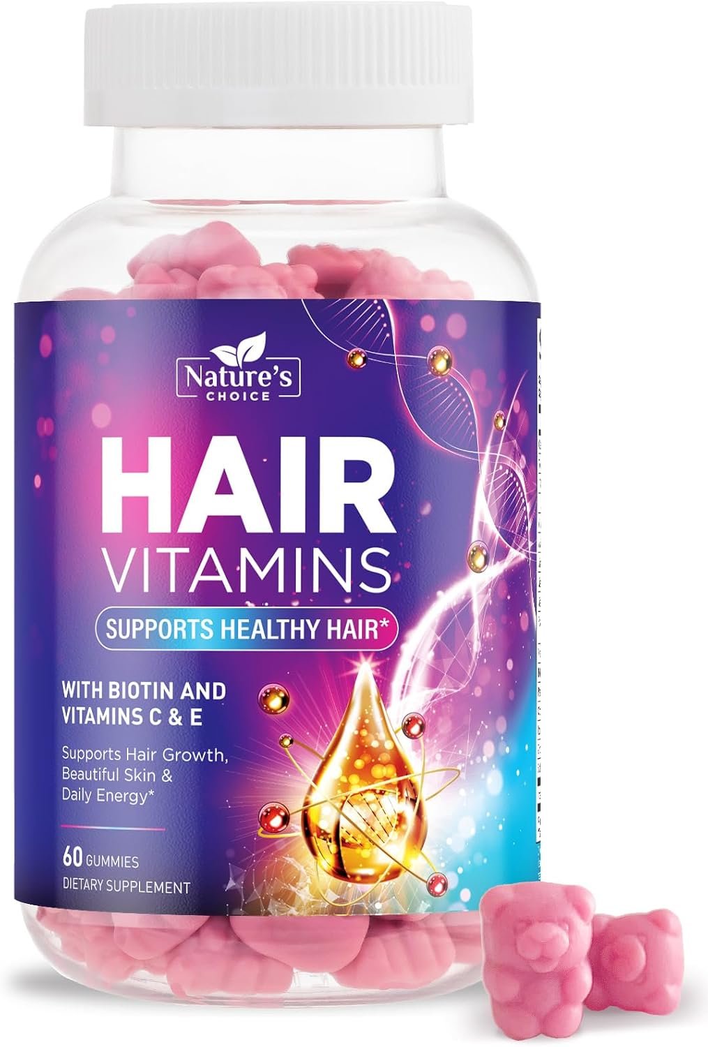 Hair Vitamins Gummies for Hair Growth – Hair, Skin & Nails Beauty Complex with 5000mcg Biotin per Serving – Supports Thicker, Stronger, Radiant-Looking Hair for Women & Men, Berry Flavor