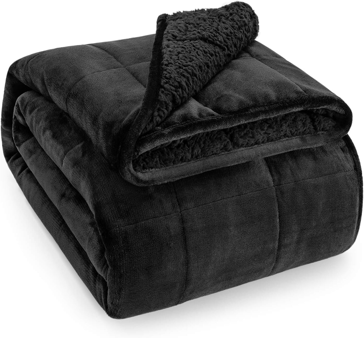 Wemore Sherpa Fleece Weighted Blanket for Adult 15 lbs Queen 60″x80″ Black | Deep Pressure Wraps, Relax Body & Mind, Better Sleep, Dual Sided Cozy Heavy Blanket, Soft Plush Flannel Top, Ideal Gift