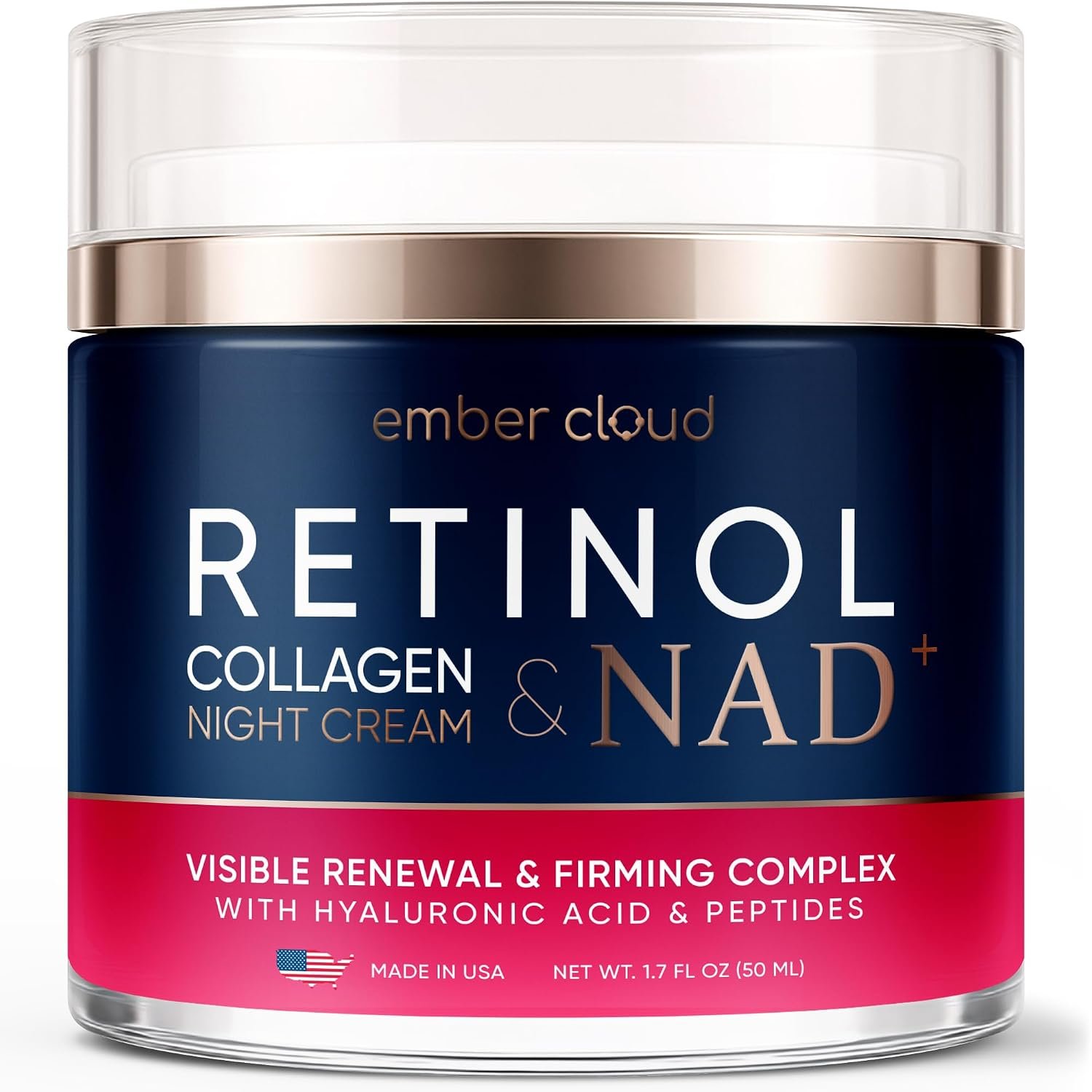 Retinol & Collagen Face Cream with Hyaluronic Acid 1.7 Oz | Anti-Aging Day & Night Cream for All Skin Types, with Niacinamide, Paraben & Fragrance Free, Made in USA