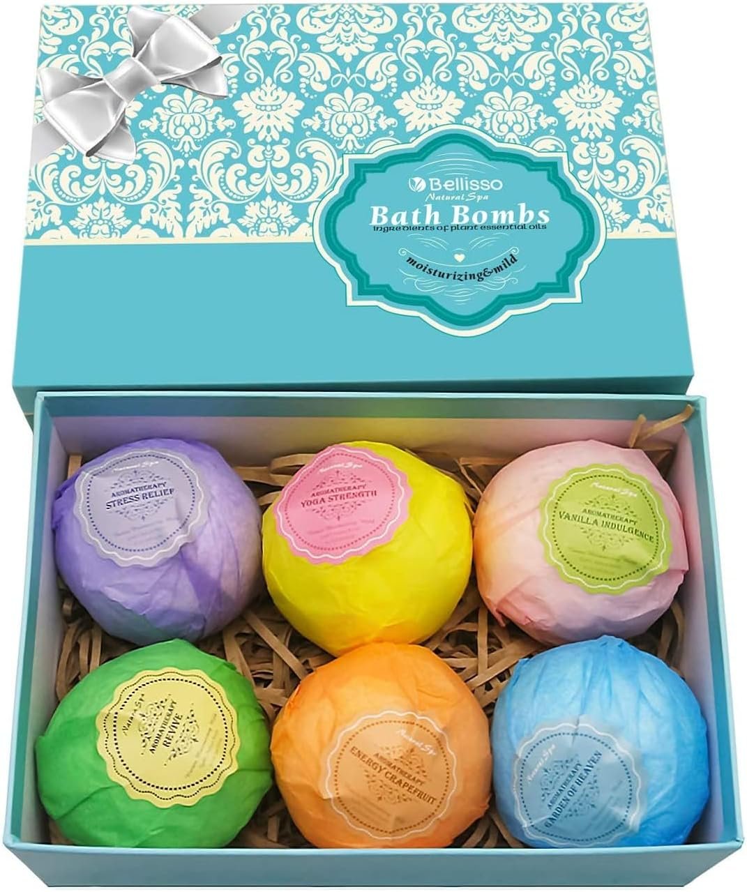 Bath Bombs Gift Set – 6 XXL Bubble Bath Fizzies (4.1 oz Each) with Natural Dead Sea Salt Cocoa and Shea Essential Oils – Best Gift Idea for Birthday, Mom, Woman, Girl, Him, Kids