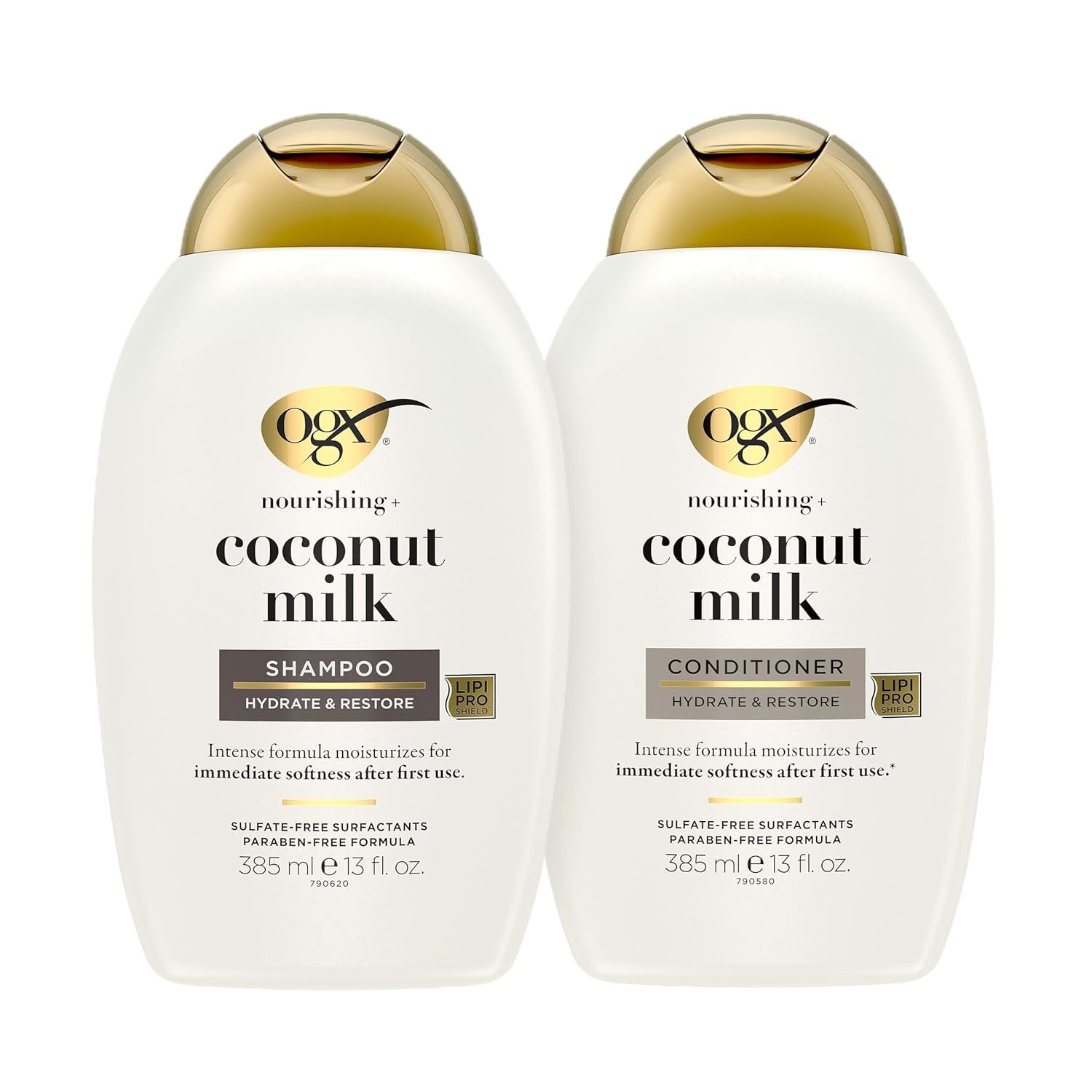 OGX Nourishing + Coconut Milk Shampoo & Conditioner Set, 2 x 13 fl. oz | Hydrates & Softens Hair, Lipi Pro Shield Technology, Creamy Coconut Milk, White Peach & Shea Butter Scent