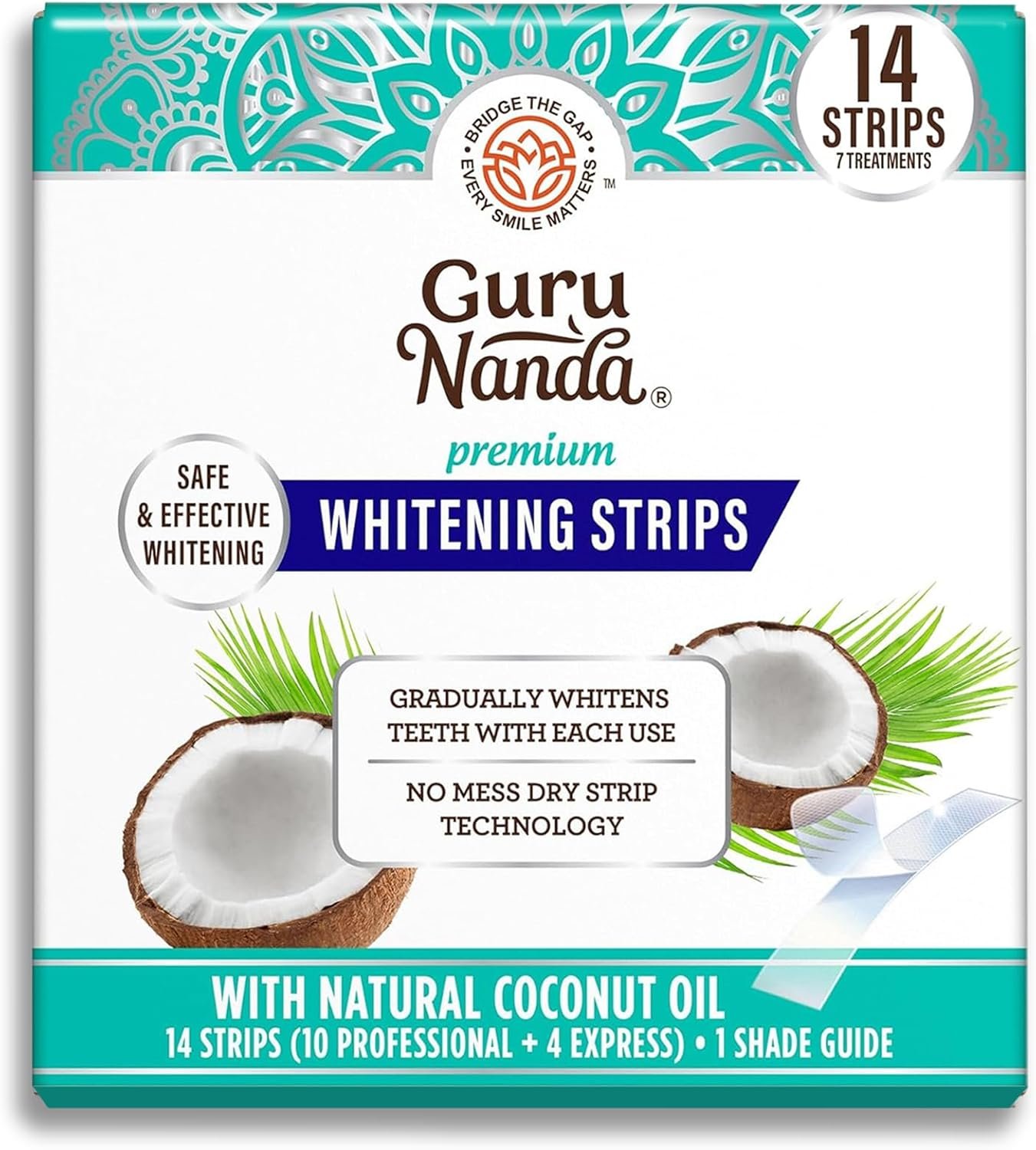 GuruNanda Teeth Whitening Strips Kit – 7-Day Treatment with Non-Slip, Dry Strip Technology – Whitening Designed with Care for a Brighter Smile