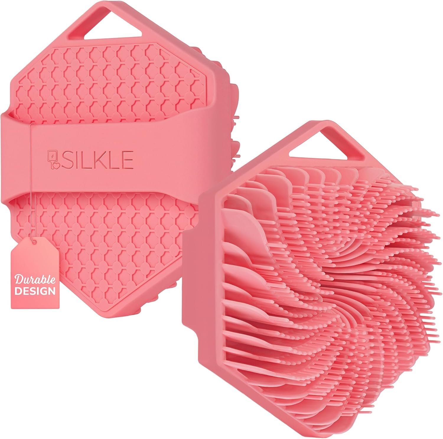 SILKLE Silicone Body Scrubber Exfoliator, Shower Scrubber & Silicone Loofah | Exfoliating Body Scrubber, Non-Slip Grip – Silicone Bath Brush & Shower Brush for Body, Quick-Rinse One-Piece Design – Pink