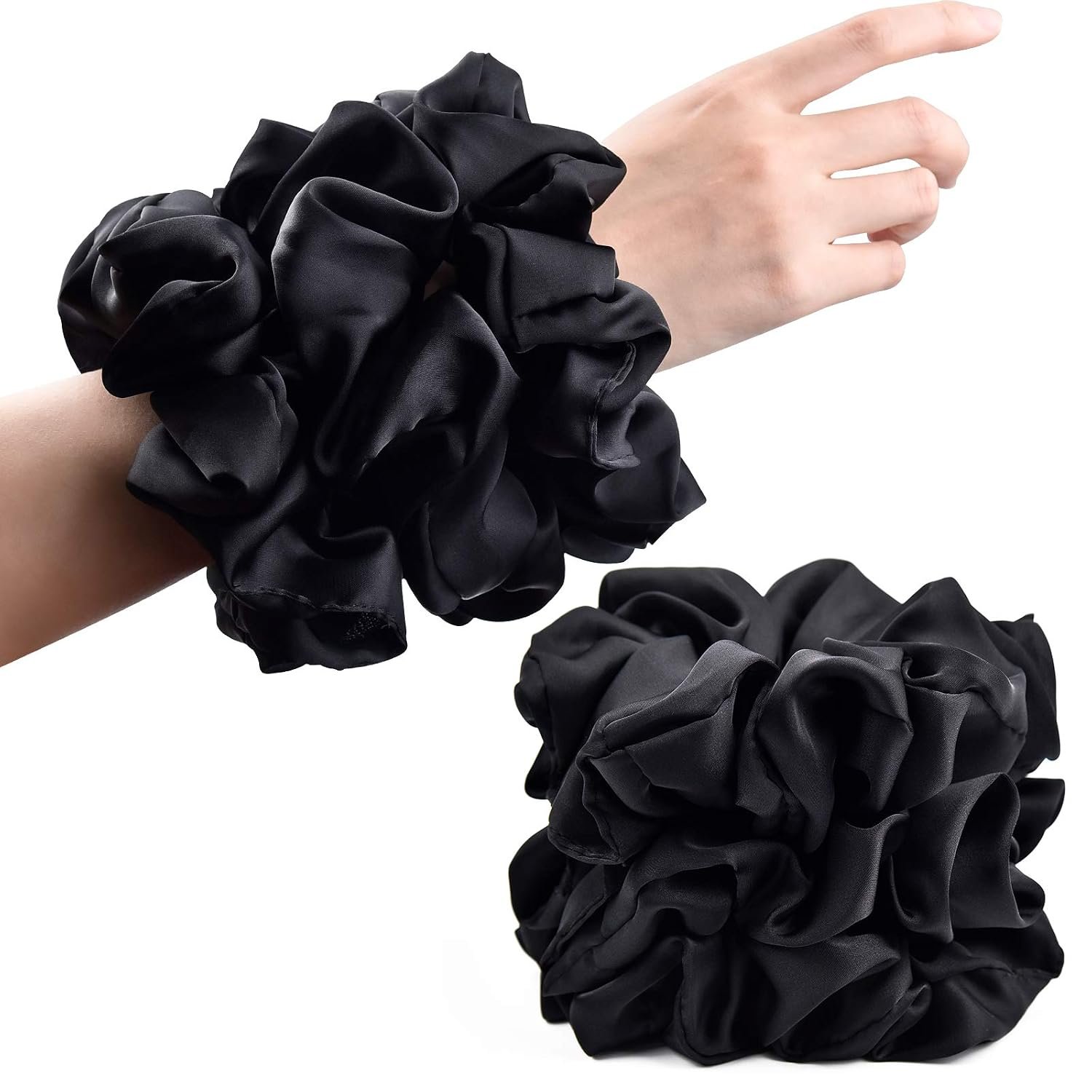 Black Big Scrunchies for Women 6.3Inches Large Scrunchie Satin Oversized Silk Thick Elastic Hair Ties Jumbo Hair Scrunchies 6 Pack (Black)