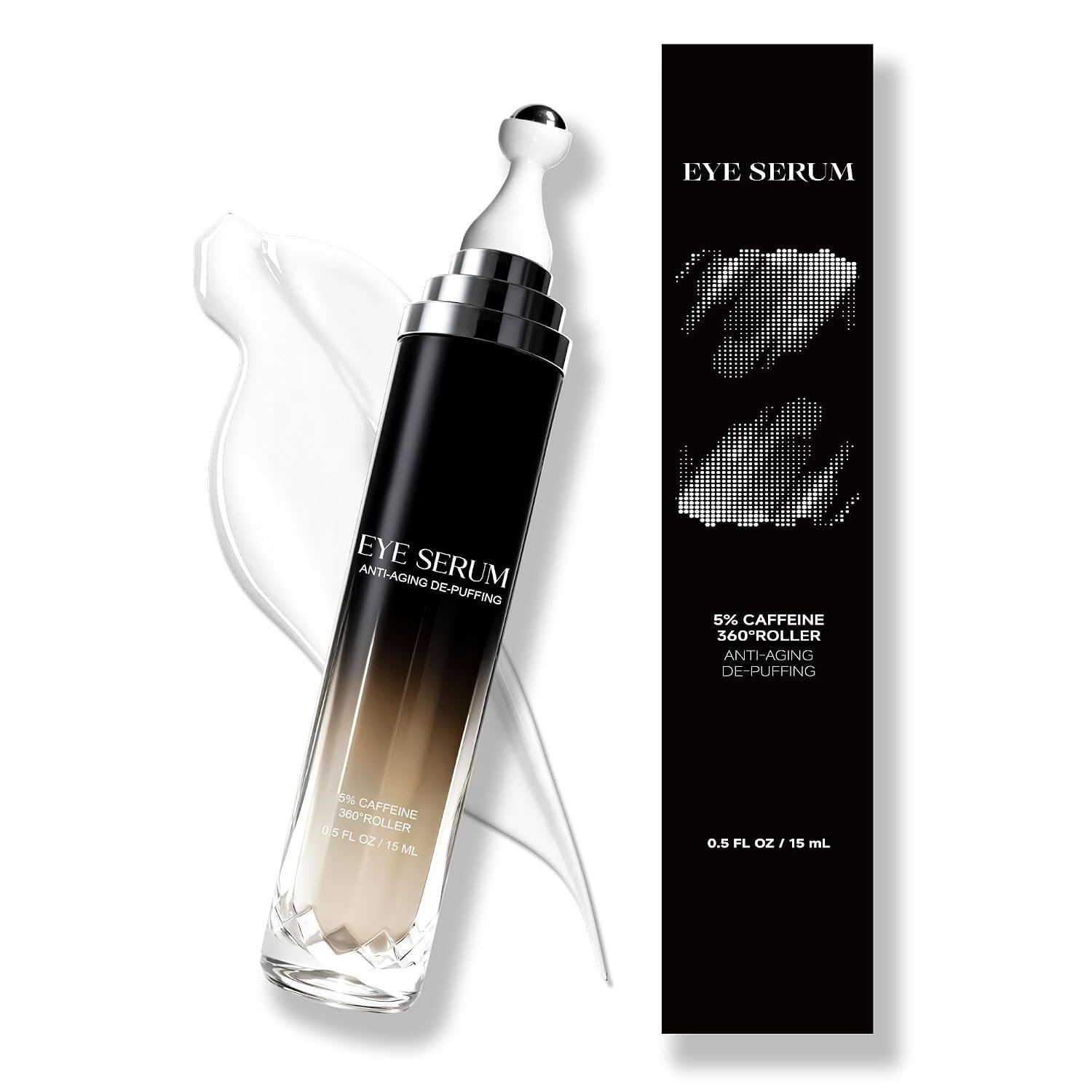Caffeine Eye Cream with 360° Roller for Puffiness & Dark Circles, 15 mL | Retinol and peptide formula with a cooling roller for daily under-eye care.