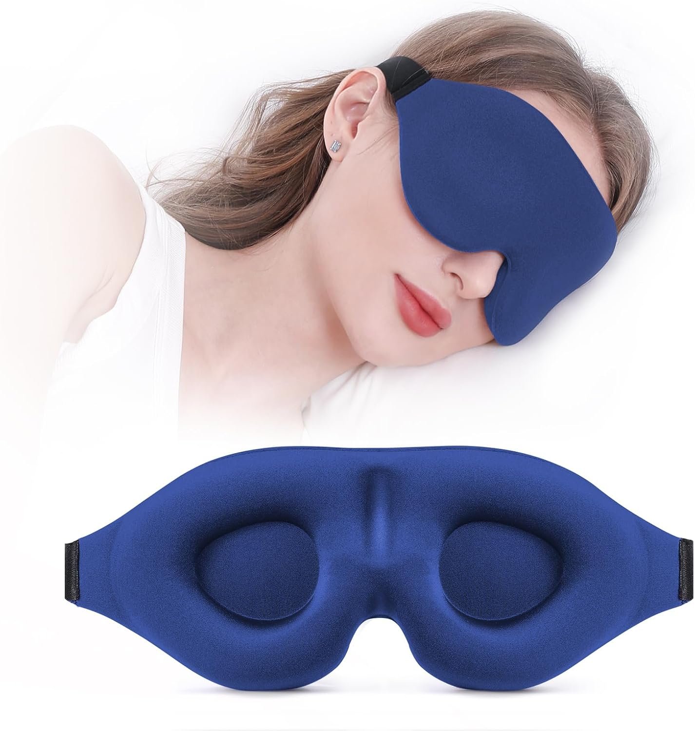 YIVIEW Sleep Mask for Side Sleeper, Light Blocking Zero Pressure Blindfold | Soft Breathable Eye Cover for Women Men, 3D Sleeping Eye Mask Blue, Relaxing Travel Essential, Adjustable, Flight Nap