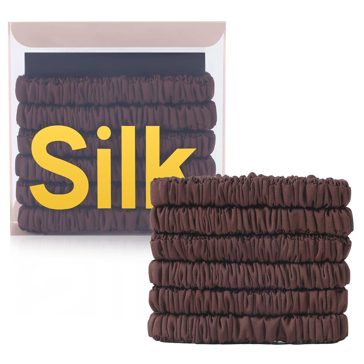 6Pcs Silk Hair Ties 100% Pure Mulberry Silk Scrunchies for Women Girls | No Hair Crease, Anti Frizz, Gentle Hold, No Damage, Color 10