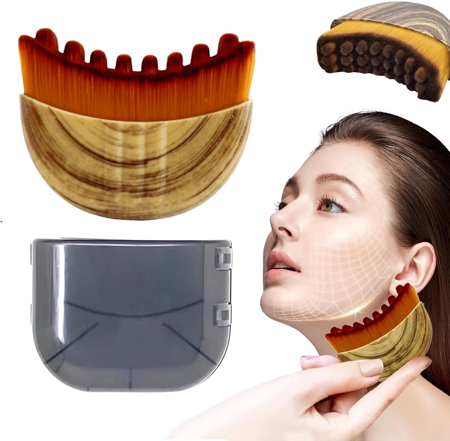 Lymphatic Contour Face Brush，Lymphatic Drainage Brush，Lymphatic Drainage Massager，Guasha Brush for Face，Super Soft Drainage Massager for Puffiness,with Portable Case,Style A