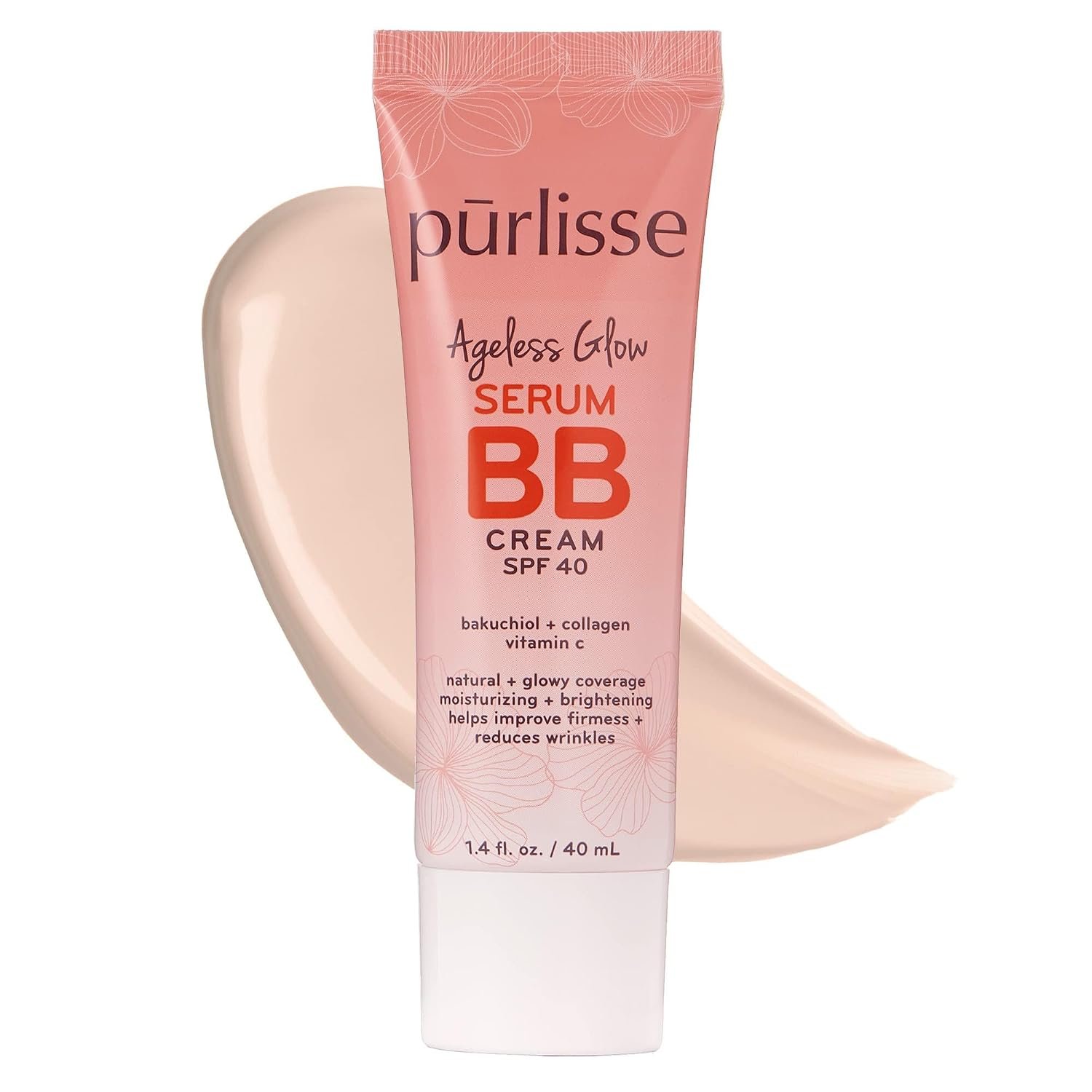 pūrlisse Ageless Glow Serum BB Cream SPF 40 – Glowy Tinted Moisturizer with SPF – Korean Skin Care Formula with Vitamin C & Bakuchiol to Firm, Brighten & Even Skin – Fair (1.4 oz)