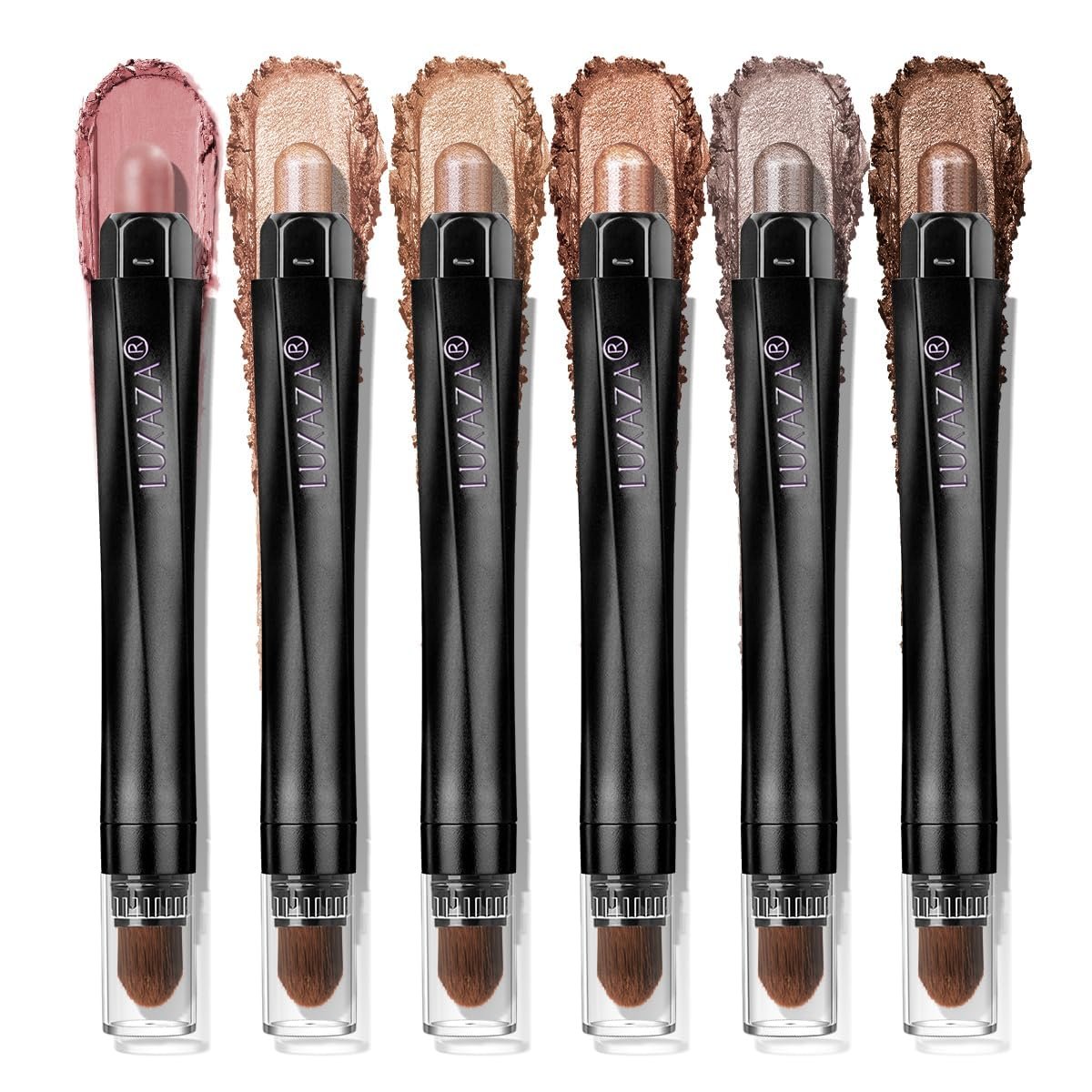 LUXAZA PRO Neutral Eyeshadow Stick Makeup 6PCS Set, Brown Nude Metallic Shimmer Matte Cream Eye Shadow Palette Eyeliner Brightener Pencil Crayon, Party Makeup – BROWN CANYON