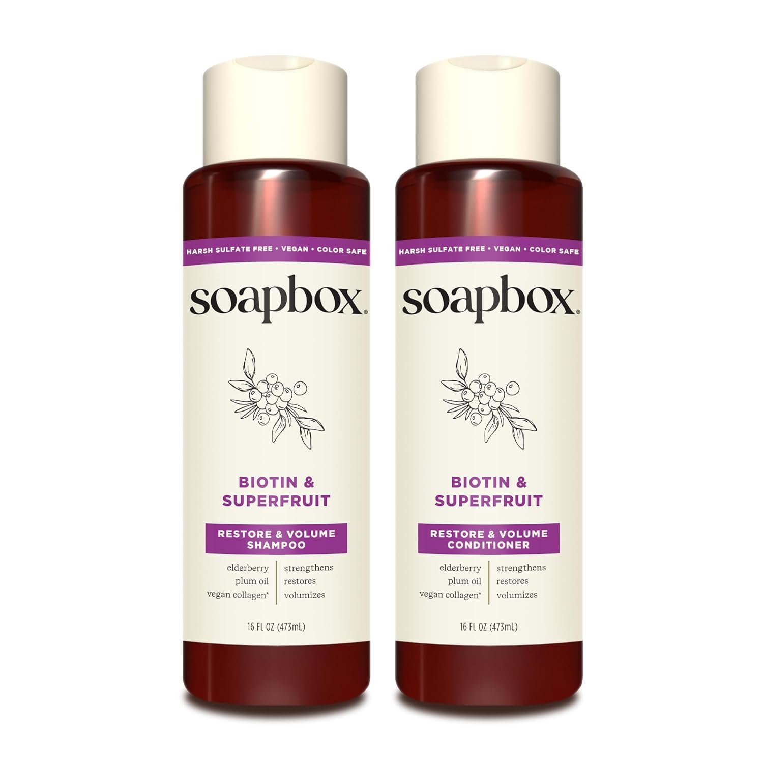 Soapbox Biotin & Super Fruit Shampoo & Conditioner Set for Volume, 16oz | Volumizing Daily Shampoo/Conditioner – Strengthens Hair – Vegan & Clean Ingredients – Paraben & Sulfate Free