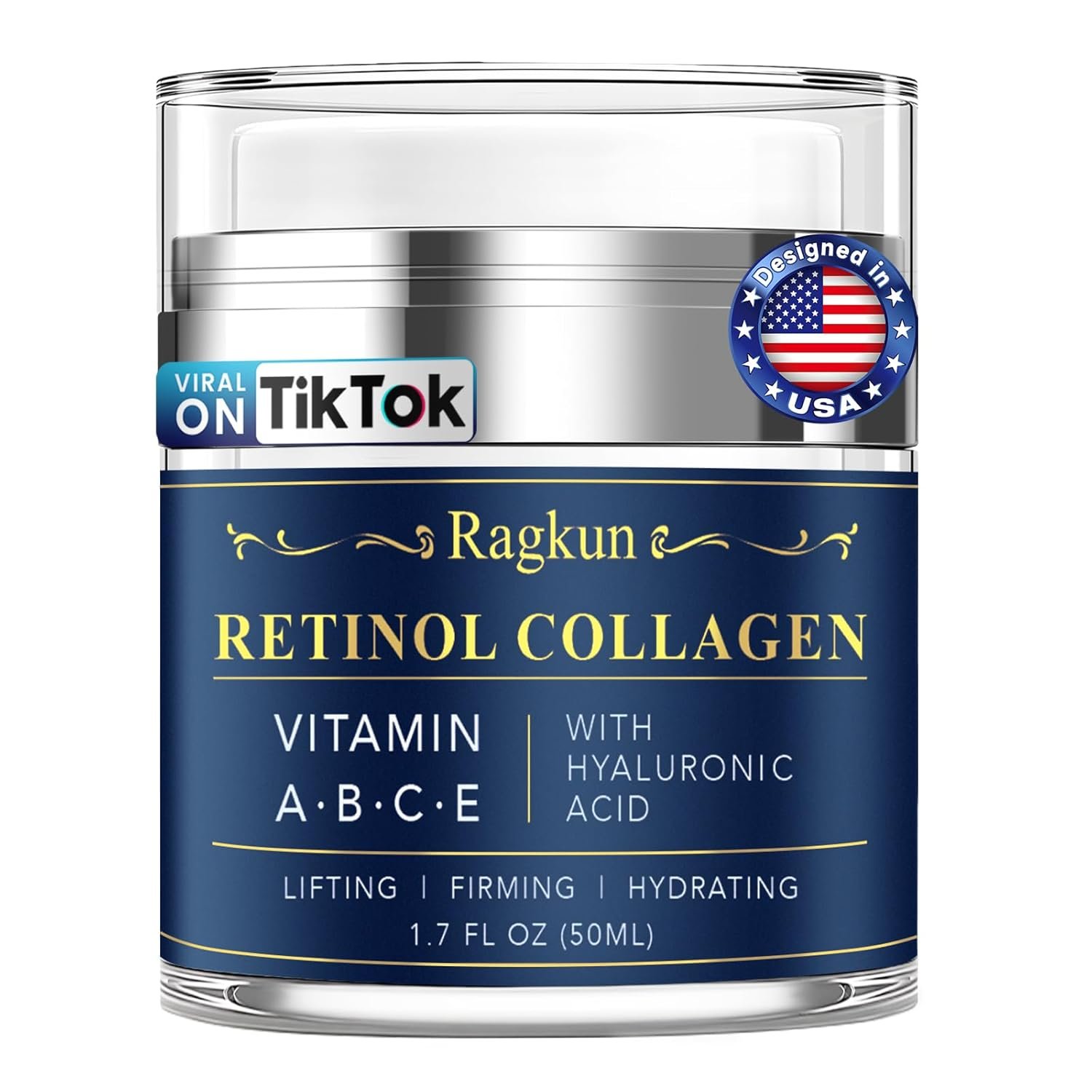 Ragkun Anti-Aging Face & Neck Cream with Retinol & Collagen, 1.7 fl oz | Tightening & Firming with Hyaluronic Acid, Day & Night Facial Moisturizer for Women & Men, Instant Face Lift Wrinkle Cream
