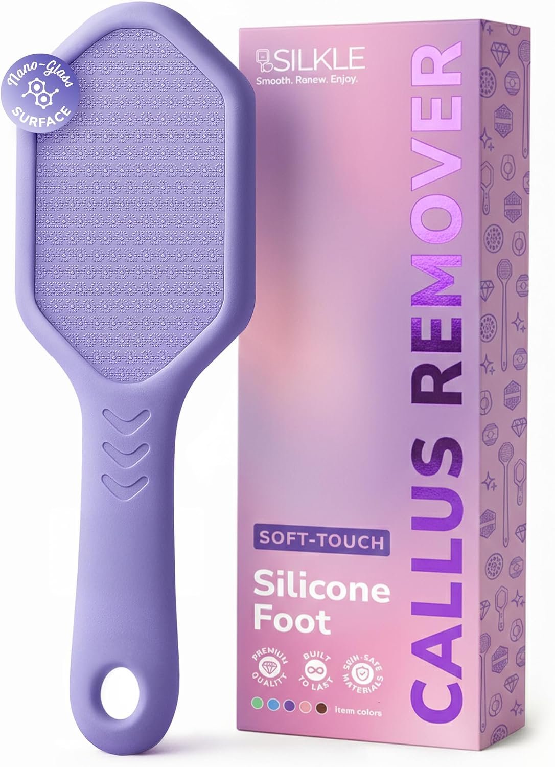 SILKLE Nano Glass Foot File – Foot Callus Remover for Feet & Foot Scrubber | Silicone Grip for Non-Slip Control – Foot Scrubber for Dead Skin, Heel Scraper for Cracked Heels & Foot Exfoliator – Purple