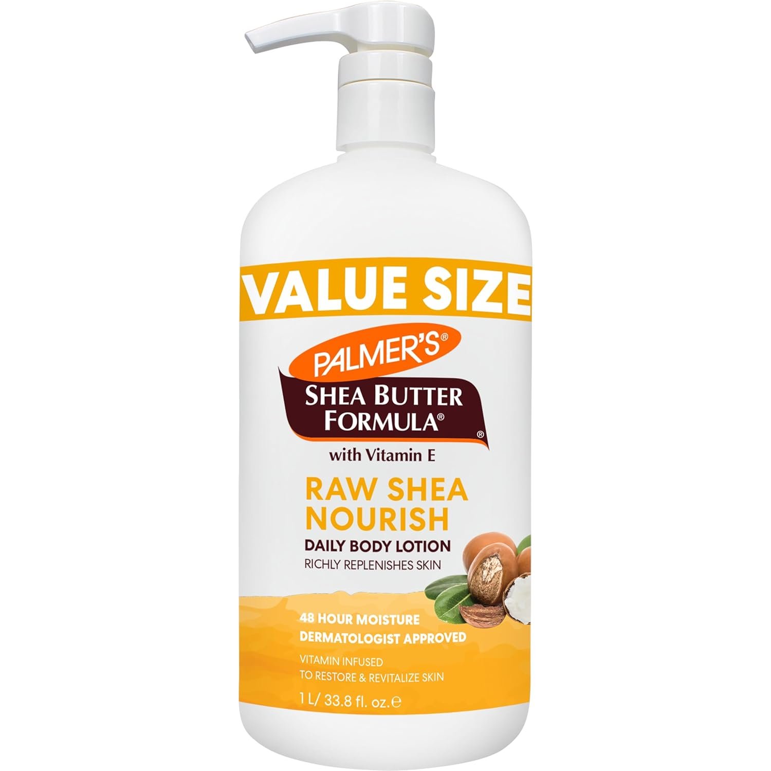 Palmer’s Raw Shea Body Lotion for Dry Skin (33.8 Oz) | Soothing & Nourishing Hand & Body Moisturizer, Suitable For Sensitive & Eczema-Prone Skin, Pump Bottle, 48hr Moisture