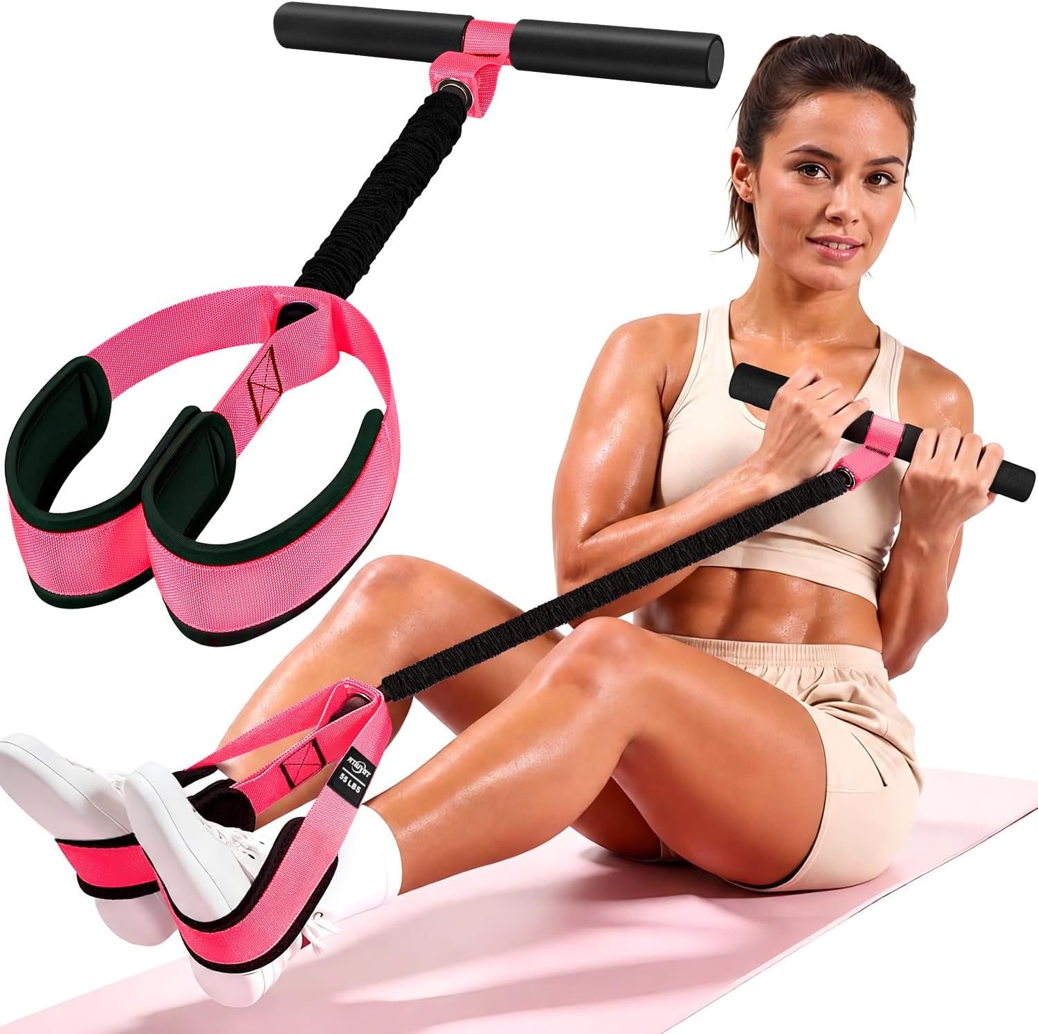 Pedal Resistance Band with Handle, Upgraded Durable Thickened Latex Tubes and Soft Foam Fabric Foot Pedal, Sit Up Exercise Equipment for Abdomen, Waist, Arm, Core/ABS, Leg, Physical Therapy