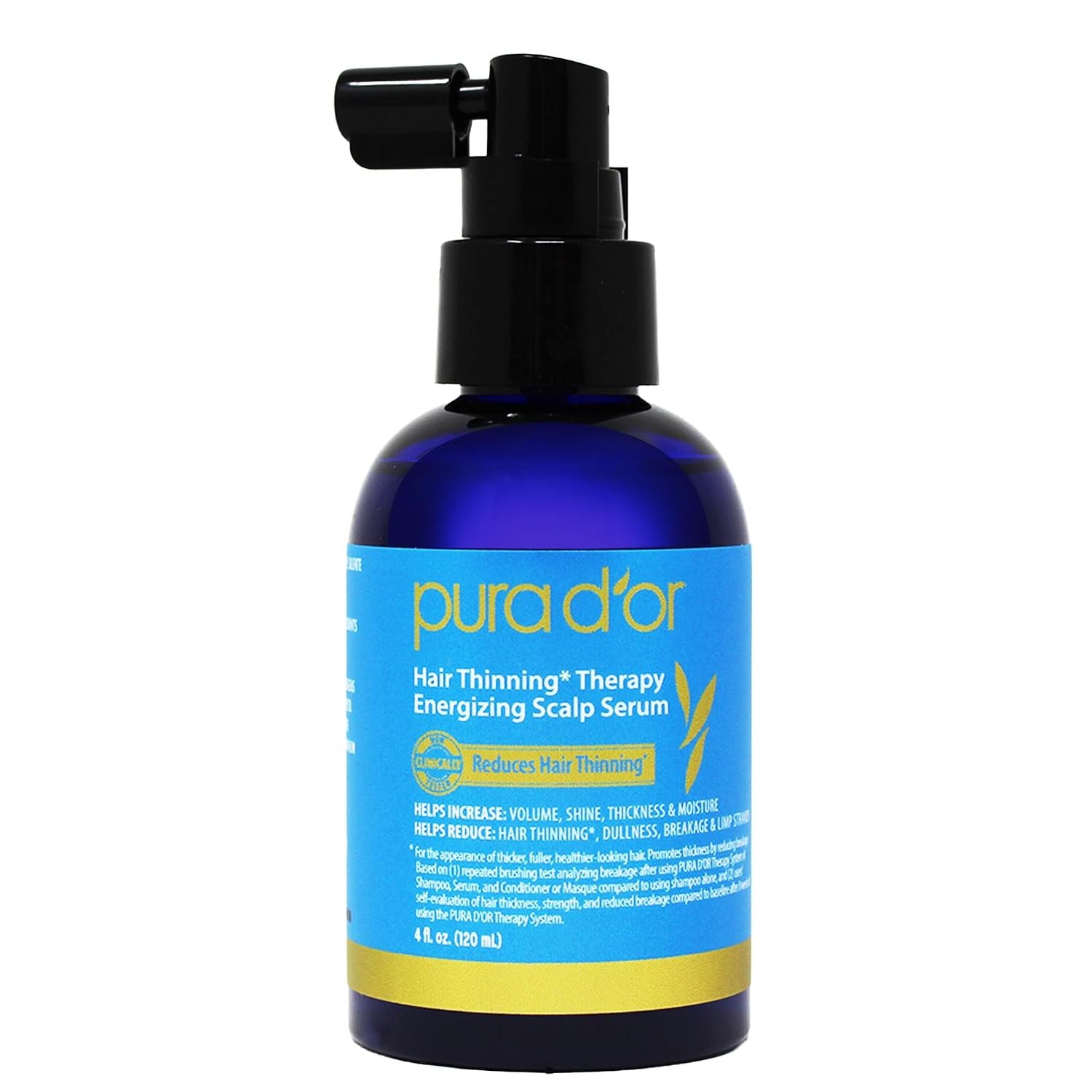 PURA D’OR Hair Thinning Therapy Energizing Scalp Serum 4oz w/Copper Tripeptide, Biotin, Caffeine, Plant Stem Cell, Catalase & DHT Balance, Rosemary Green Tea Leaf Extract, All Hair Types, Men Women