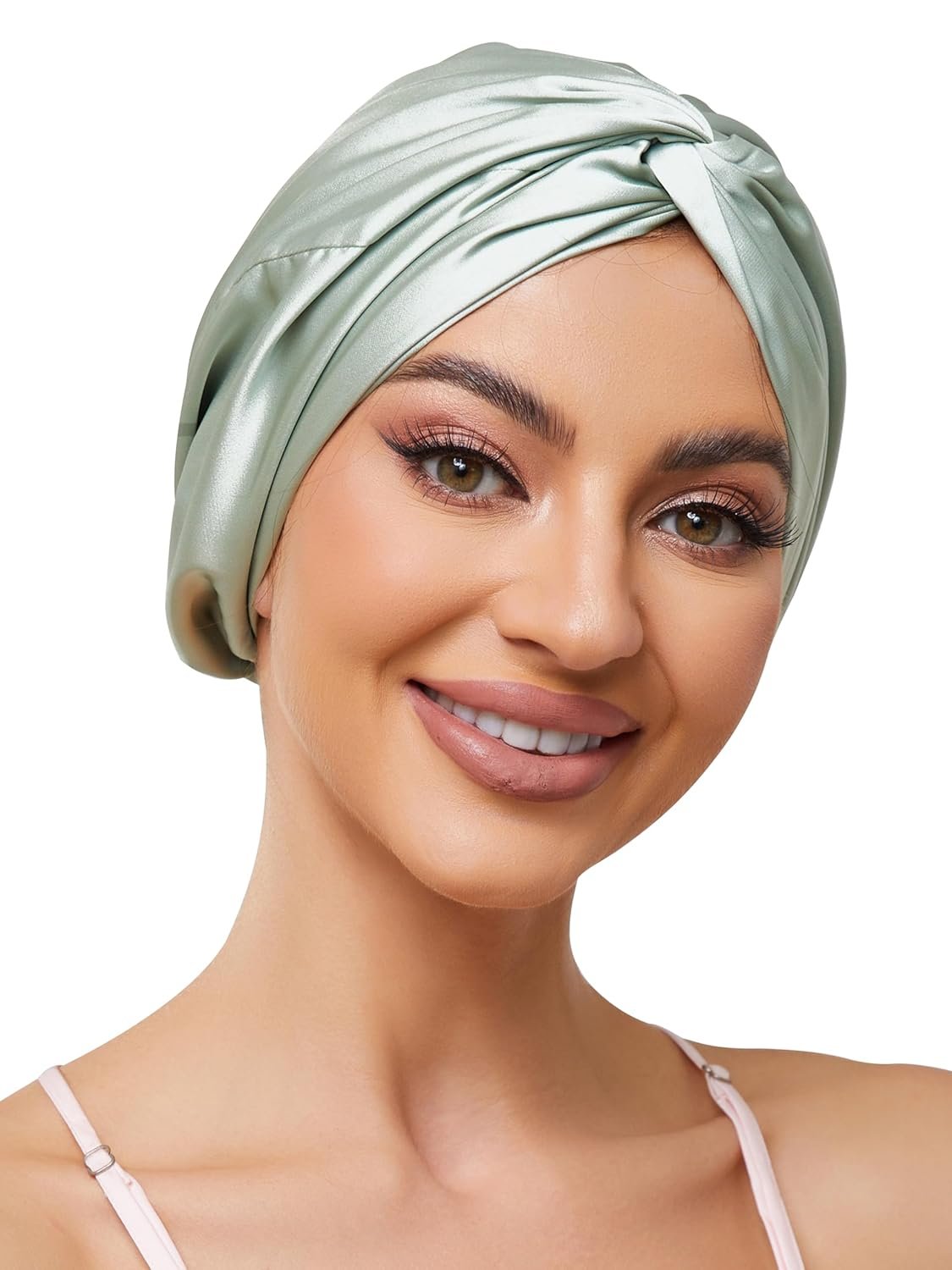 Adjustable Silk Satin Bonnet for Sleeping Hair Wrap, Double Layer Sleep Cap, Night Turban for Large Long Curly Braid Women Men Hair – Matcha Green | Breathable Night Turban for Small Large Short Wave Coily, Double Layer, Maintain Moisture Sleep Cap, Reduce friction – Matcha