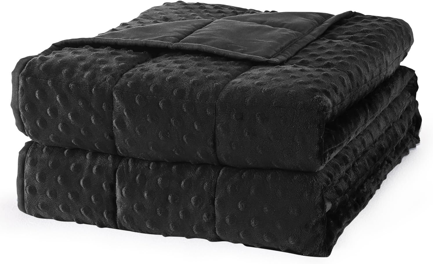 Mr. Sandman Weighted Blanket for Adults, Queen Size 15 lbs, 60 x 80 Inches | Cooling Soft Minky for Hot Sleepers; Machine Washable; Filled with Glass Beads; Heavy Bed Throw for Sleep; Black