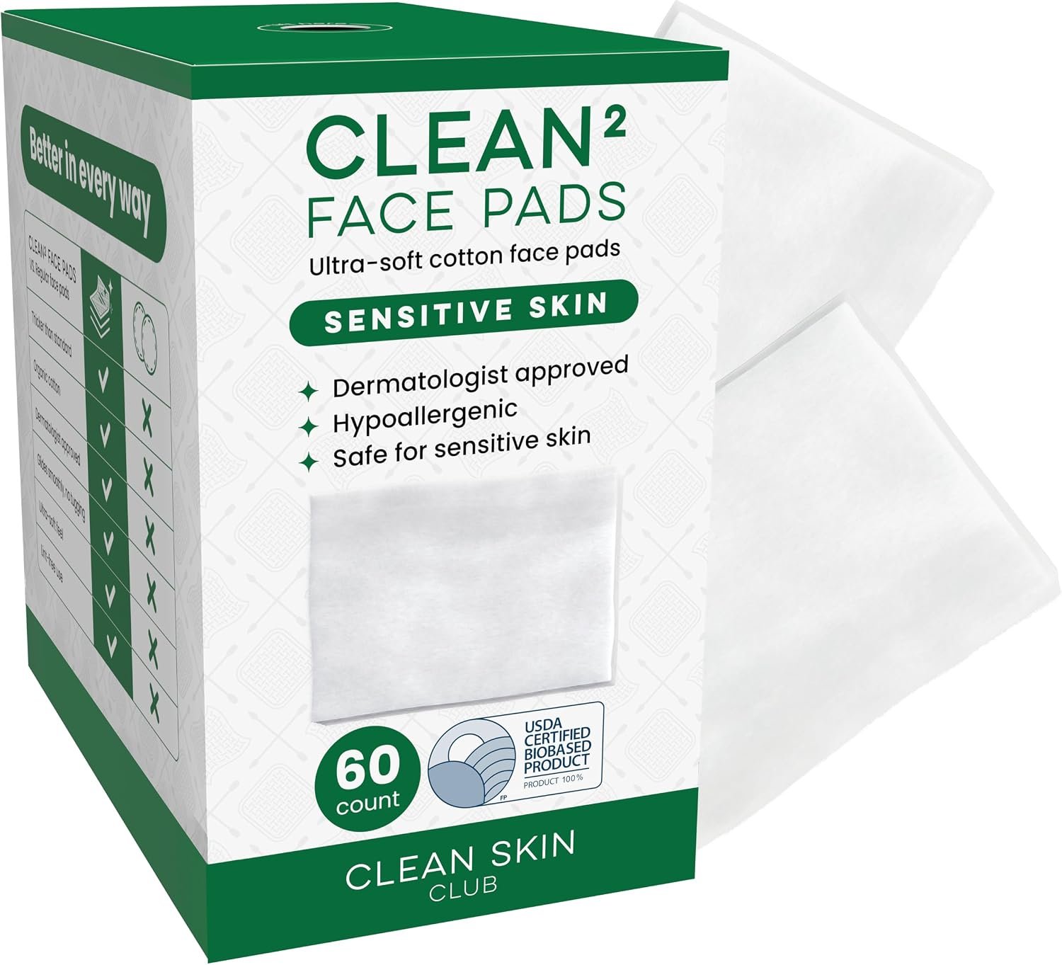 Clean Skin Club Clean² Sensitive Skin Face Pads – Ultra-Soft 100% Organic Cotton, Fragrance-Free & Lint-Free Makeup Remover & Toner, Dermatologist Approved, 60 Ct (Formerly Cloud Pads)