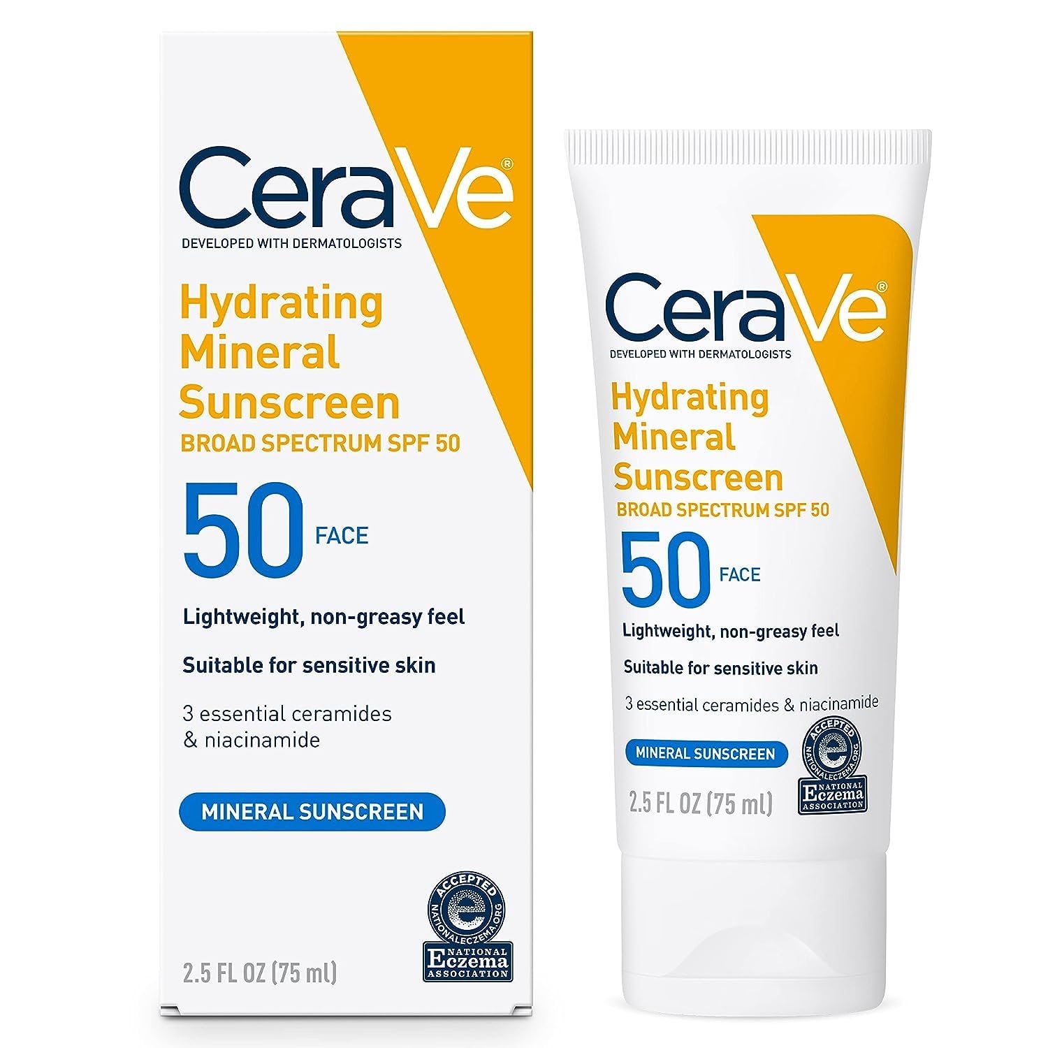 CeraVe Hydrating Mineral Sunscreen SPF 50 Face Sunscreen, Travel Size 2.5oz