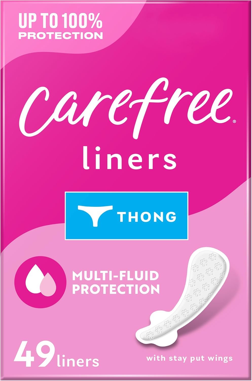 Carefree Panty Liners for Women, Thong Liners, Unwrapped, Unscented, 49 ct