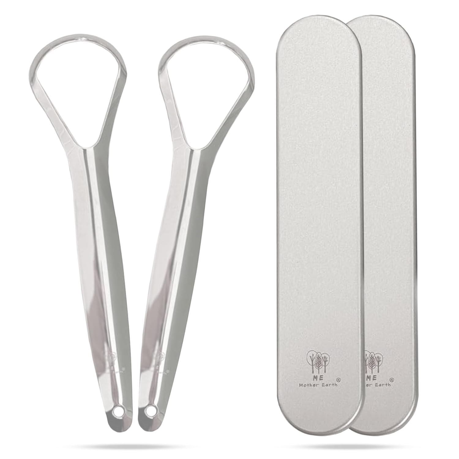 2 pack Stainless Steel Tongue Scraper for Adults with 2 Metal Travel Cases – Durable Metal Cleaner for Oral Care, Fresh Breath, and Eco-Friendly Dental Care
