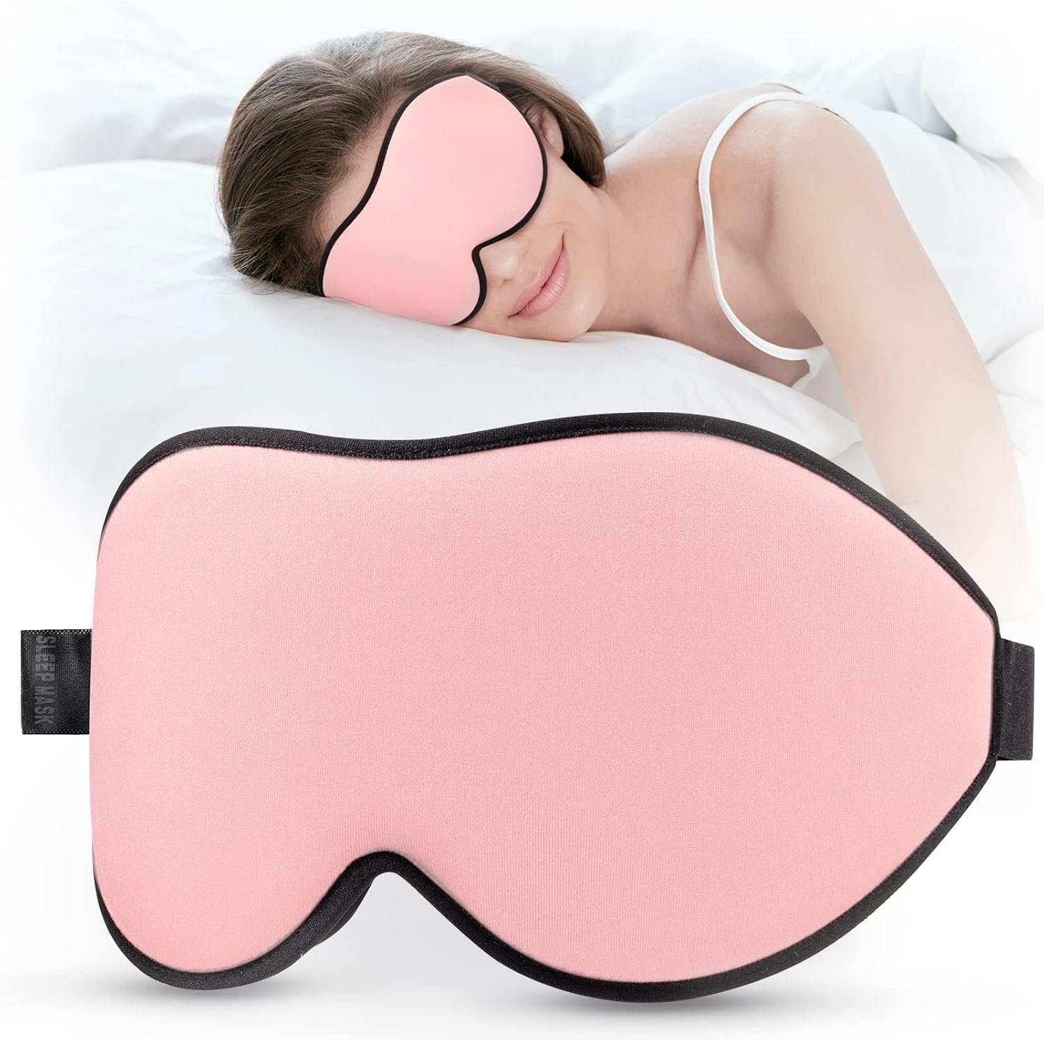 LitBear Sleep Mask for Side Sleeper Women Men, Eye Mask for Sleeping | Light Blocking 3D Contoured Sleeping Mask, Soft Breathable Sleep Eye Mask with Adjustable Elastic Strap for Travel, Pink