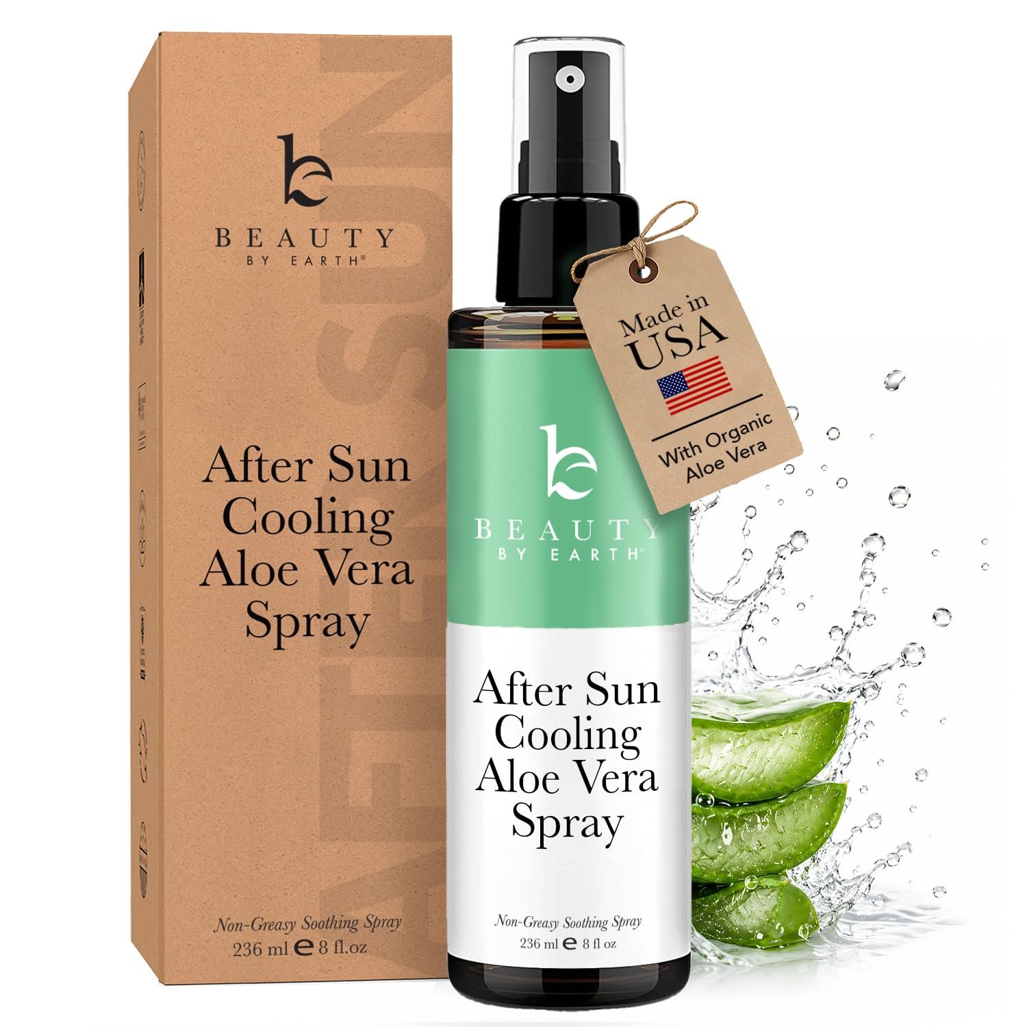 After Sun Cooling Aloe Vera Spray – USA Made With Organic Aloe Vera | Fast Absorbing After Sun Care for Sunburn Relief, Skin Cooling Spray, Sunburn Treatment Spray Lotion for Body