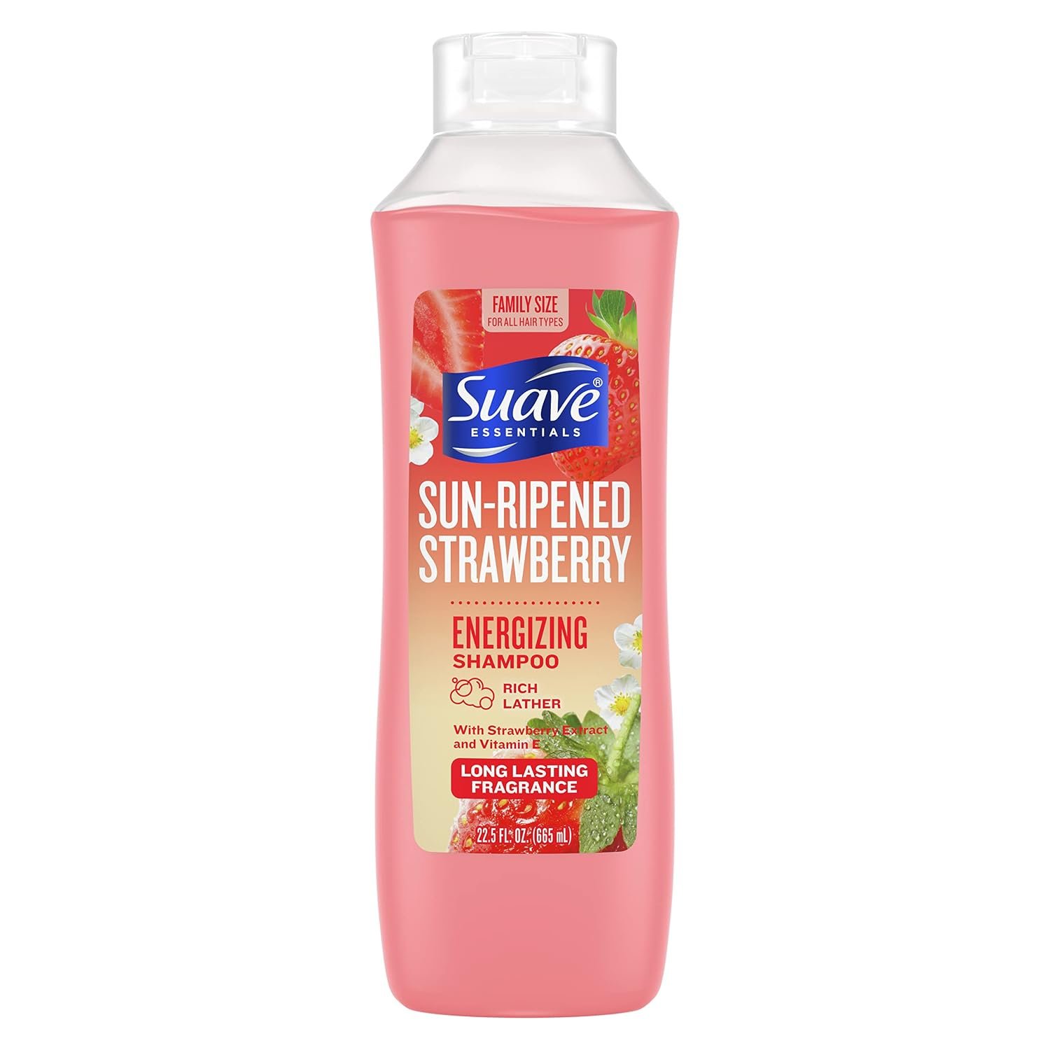 Suave Essentials Energizing Shampoo, Infused with Strawberry Extract and Vitamin E, Strawberry Hair Shampoo with a Long Lasting Fragrance 22.5 oz