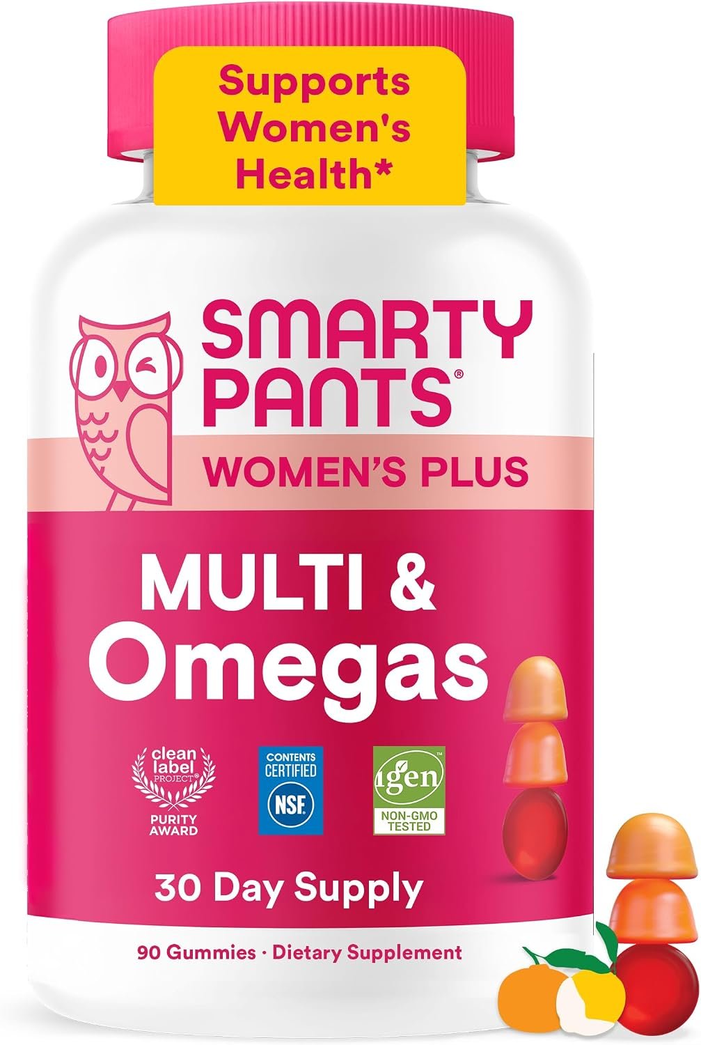 SmartyPants Women’s Multivitamin Gummies, Omega 3 DHA/EPA, Methylfolate, CoQ10, Vitamin D3, C, B12, B6, A, K, Zinc, Three Fruit Flavors, 90 Count (30 Day Supply)