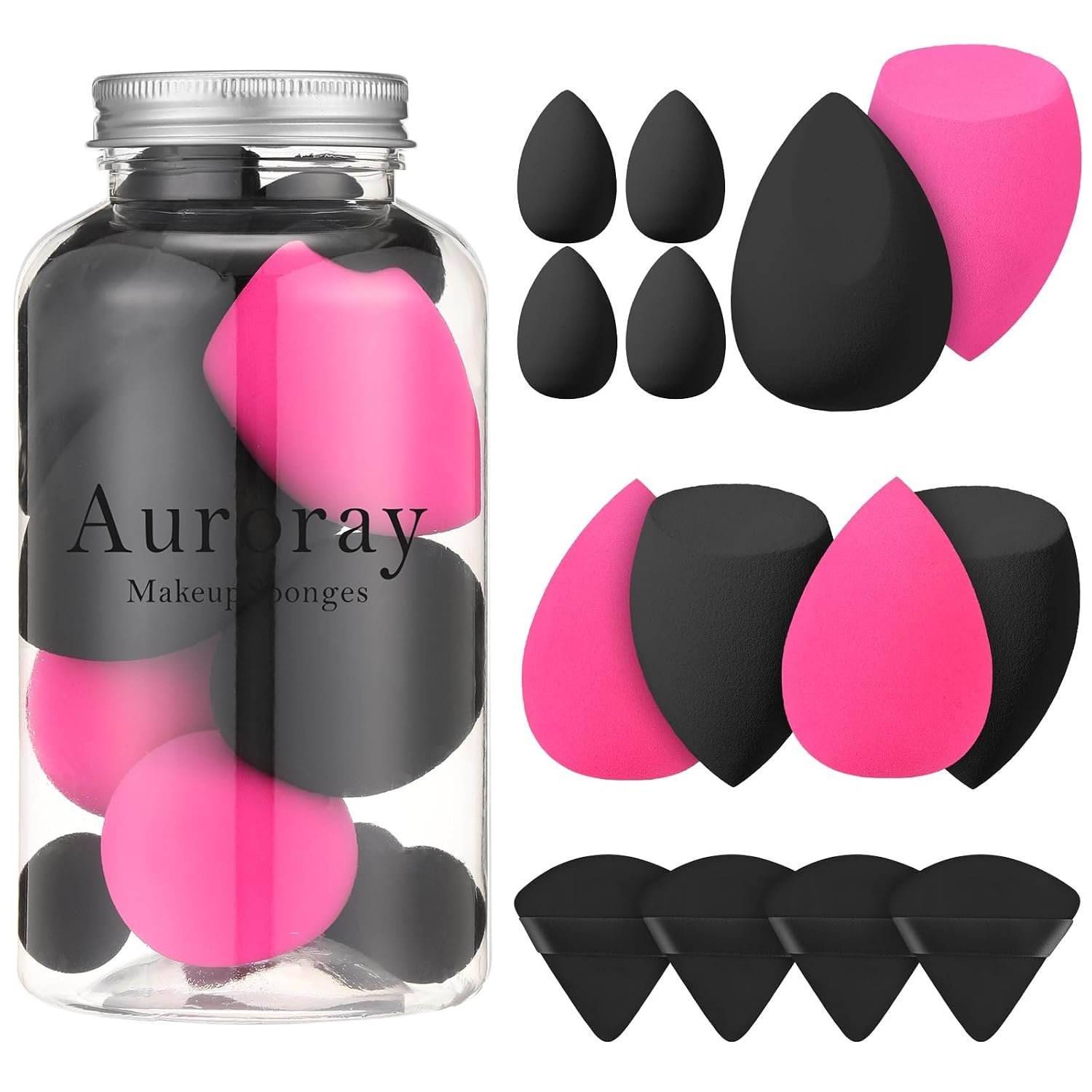 14 Pcs Makeup Sponges,Beauty Sponges Blender with 4 Pcs Powder Puff and 4 Pcs Mini Make up Sponges Valentine’s Day Gift,Mother’s Day Gift for Women Liquid,Foundation,Powder,Concealer(Black,Hot pink)