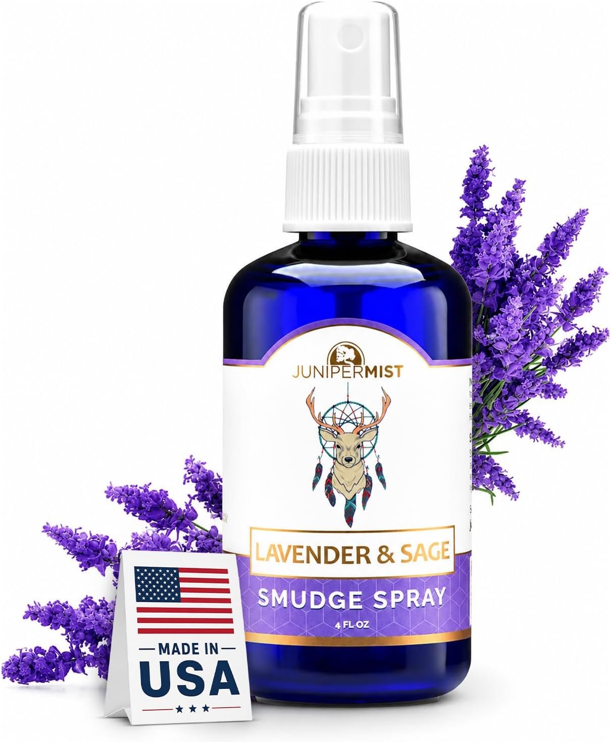 Lavender & Sage Smudge Spray (114ml), Lavender Spray with White Sage Aromatherapy Mist, Calm & Cleansing Negative Energy, Spiritual Room Spray, Smokeless Smudge Spray, Yoga Spray (Made in USA)