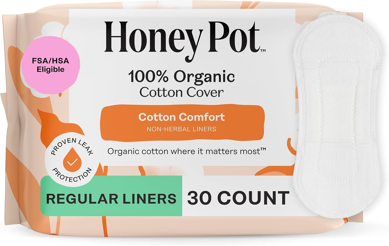 The Honey Pot Company – Cotton Comfort – Panty Liners for Women | Non-Herbal – Organic Cotton Cover & Ultra-Absorbent Pulp Core – Sanitary Pads – Feminine Care – 30ct