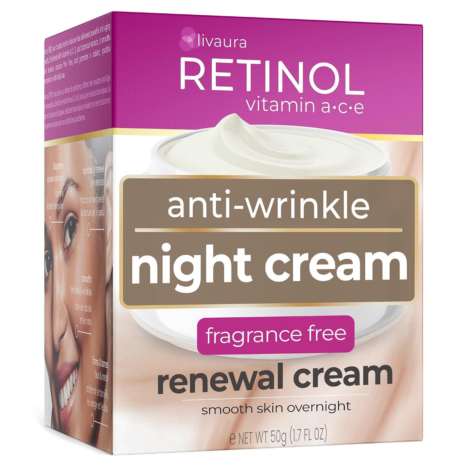LIVAURA Retinol Night Cream for Women, Anti-Aging Wrinkle Repair Cream | Rich night moisturizer that smooths wrinkles and fine lines on mature skin overnight – deeply hydrating retinol face cream